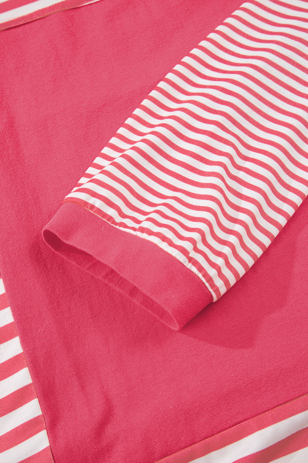 Pink Stripe Color Block Patchwork Drop Shoulder Long Sleeve Tunic Top