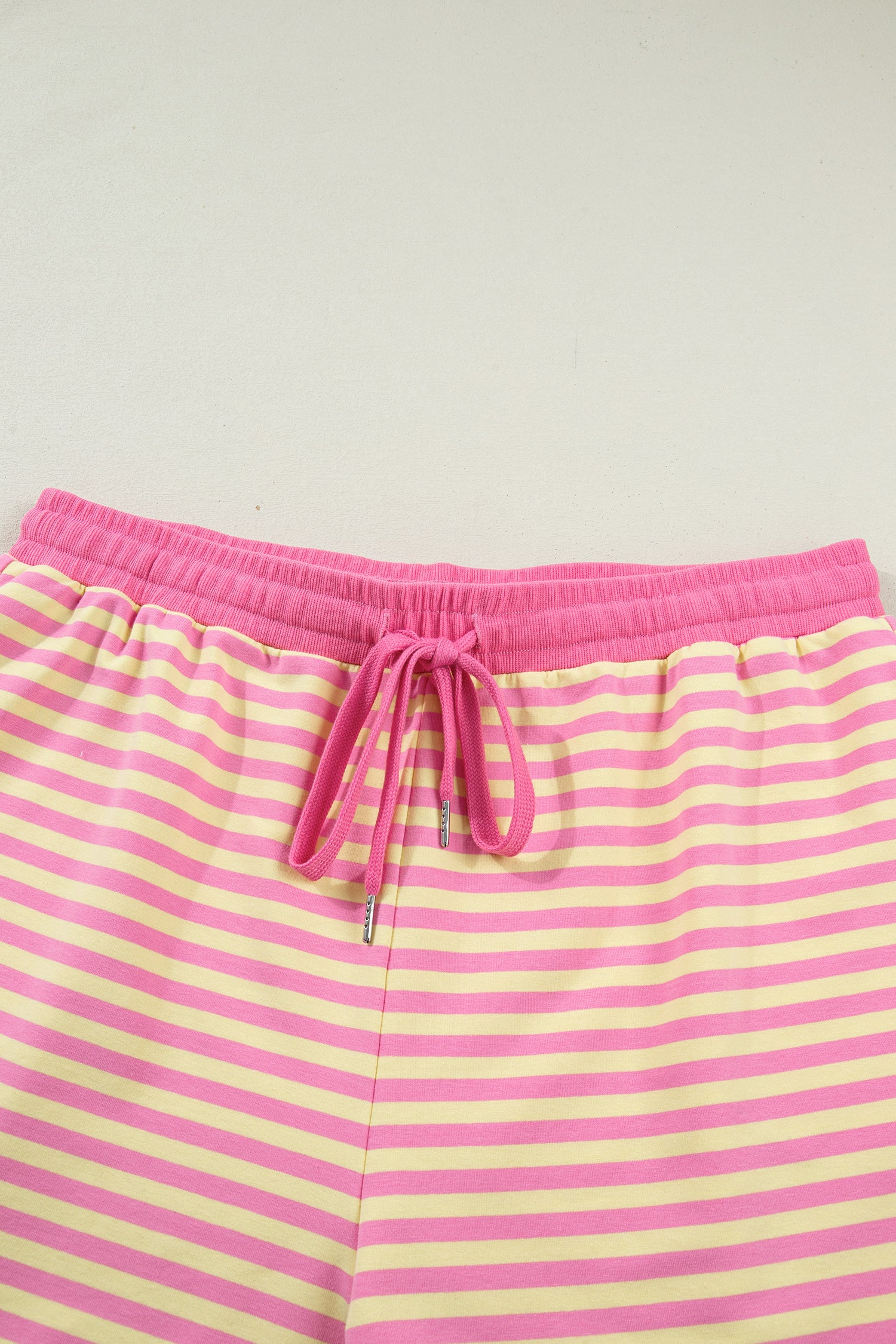 Rose Stripe Boxy Tee Drawstring Elastic Waist Plus Size Short Set