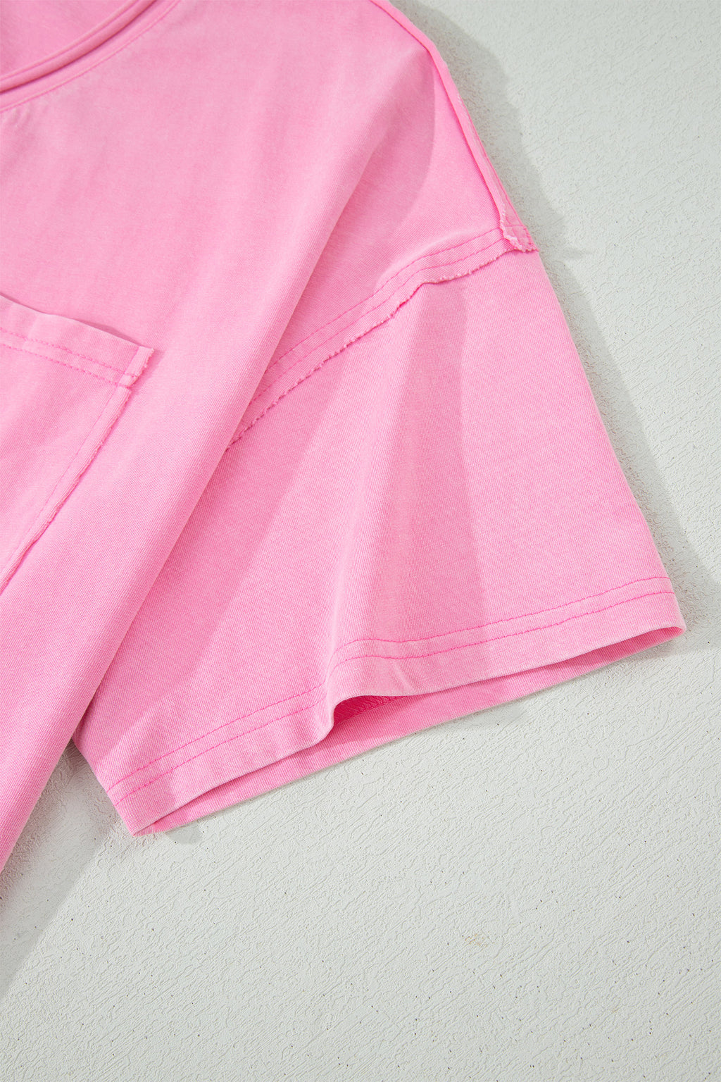 Sachet Pink Plus Size Mineral Wash Raw Edge Round Neck Tee