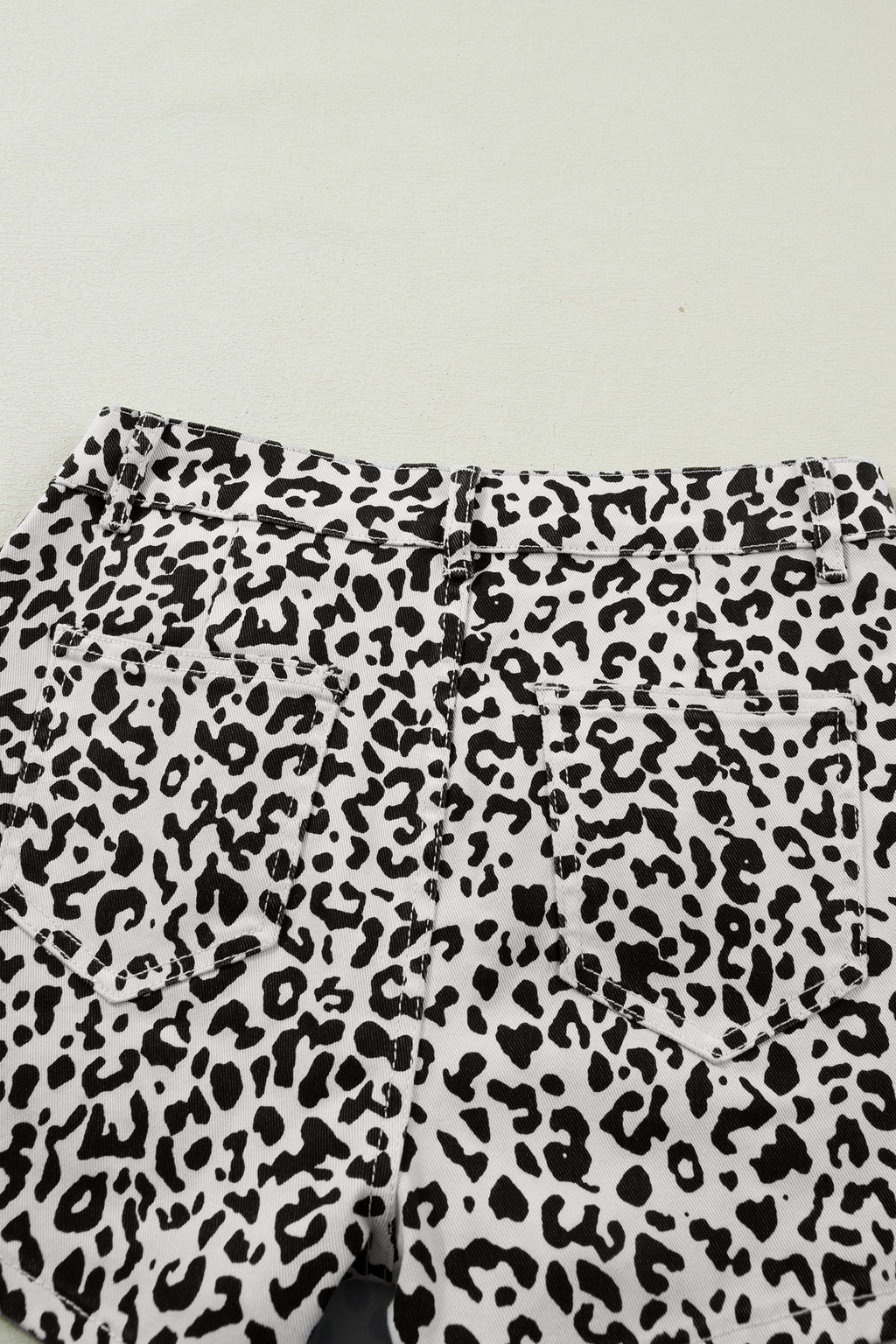 Black Leopard Print Button Overlap Denim Shorts
