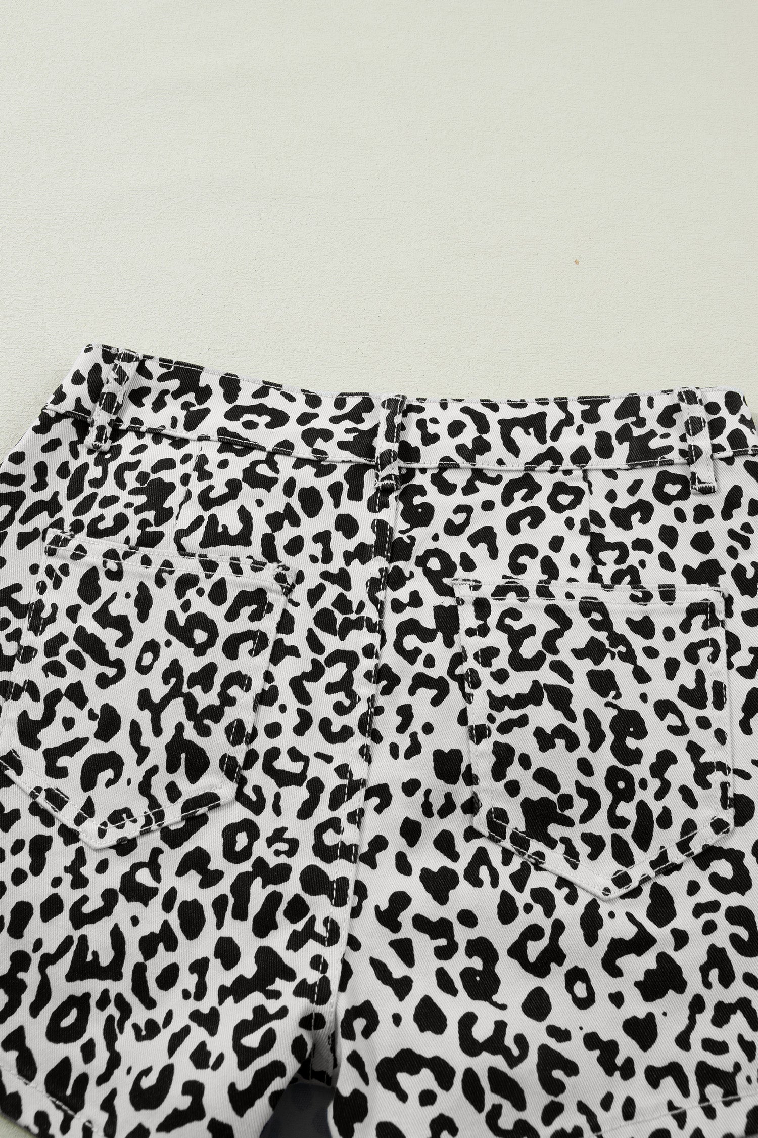 Black Leopard Print Button Overlap Denim Shorts