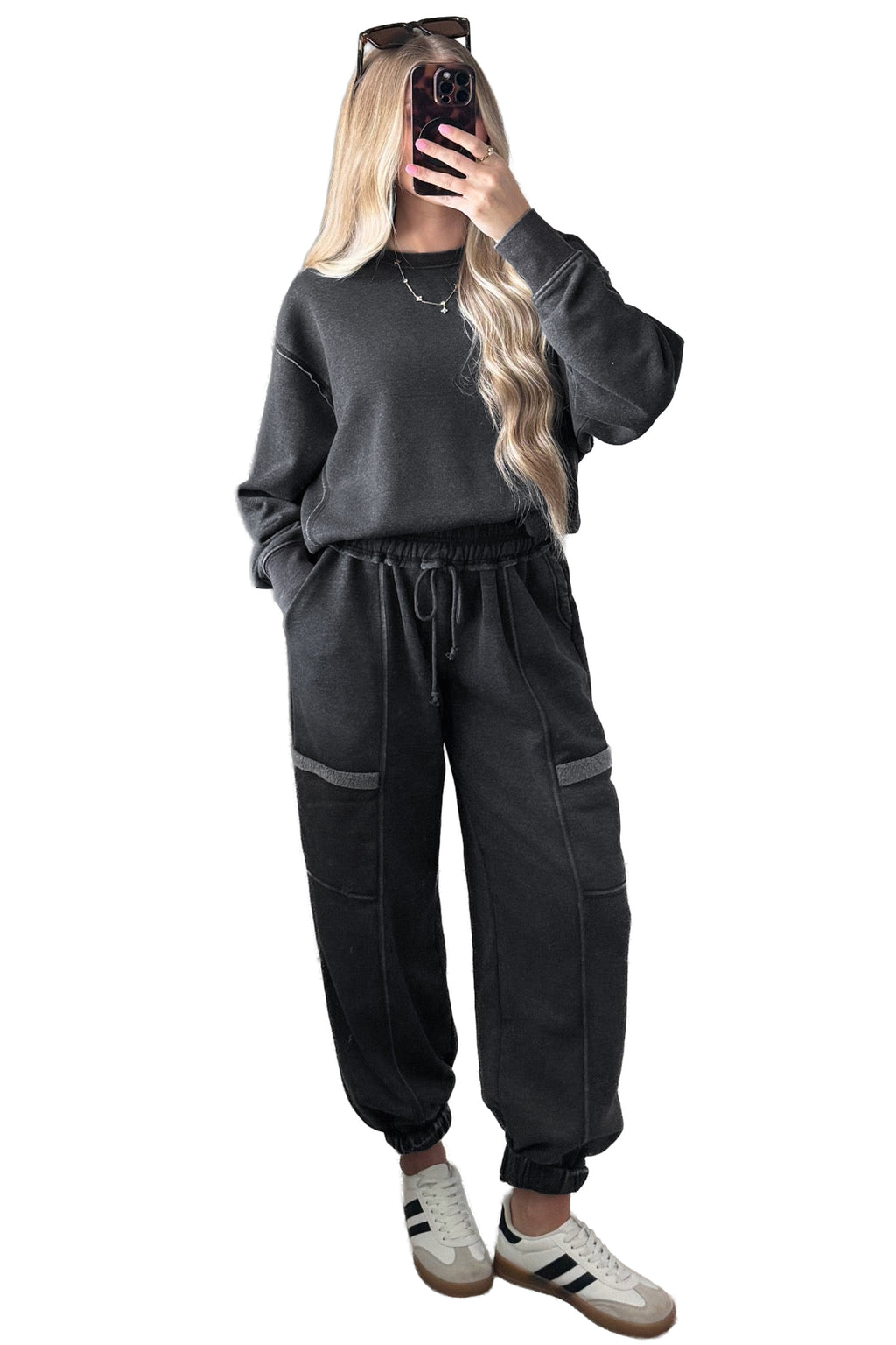 Carbon Grey Solid Colorblock Jogger Pants Set
