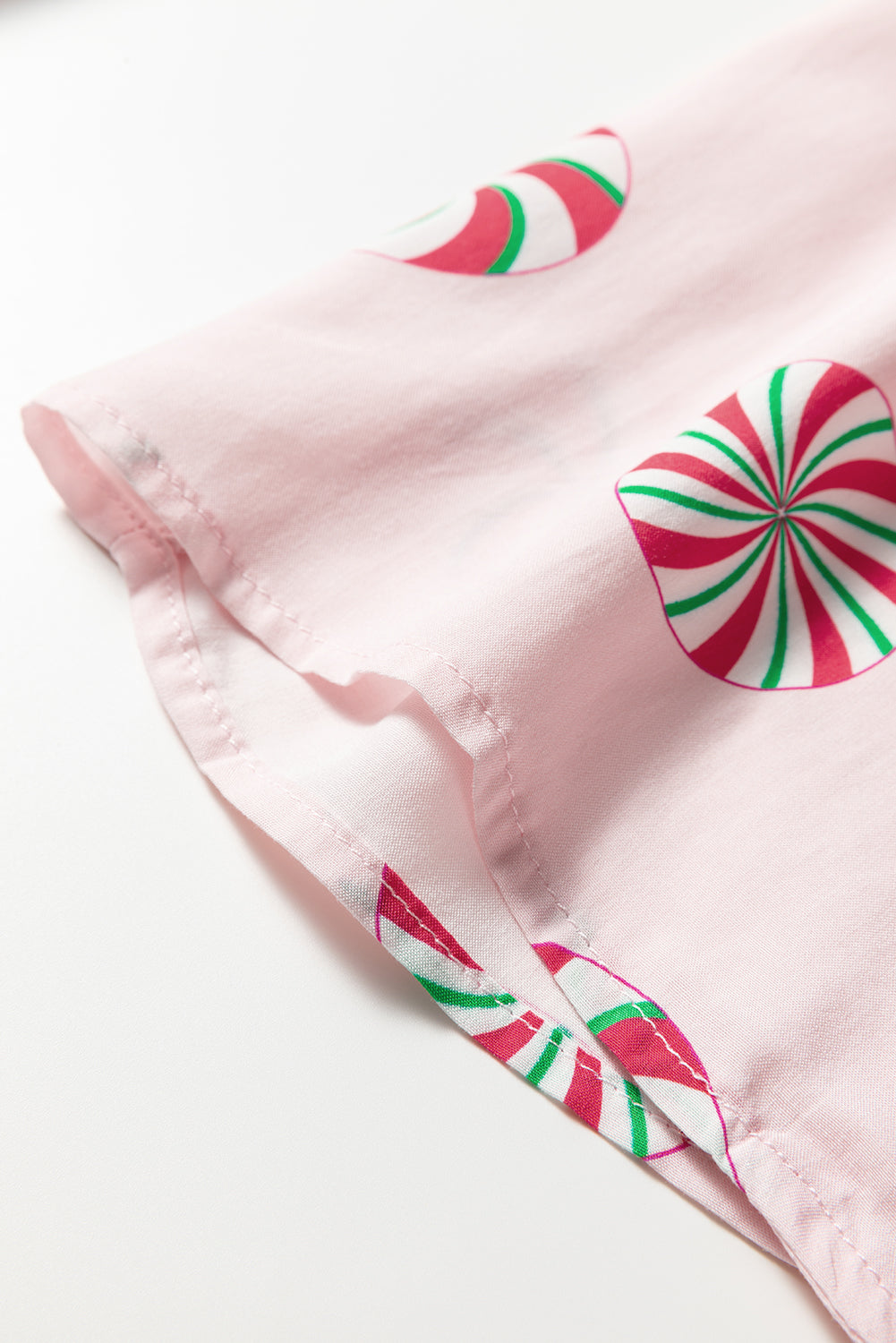 Pink Christmas Candy Contrast Trim Bow Knot Silky 2pcs Pajama Set