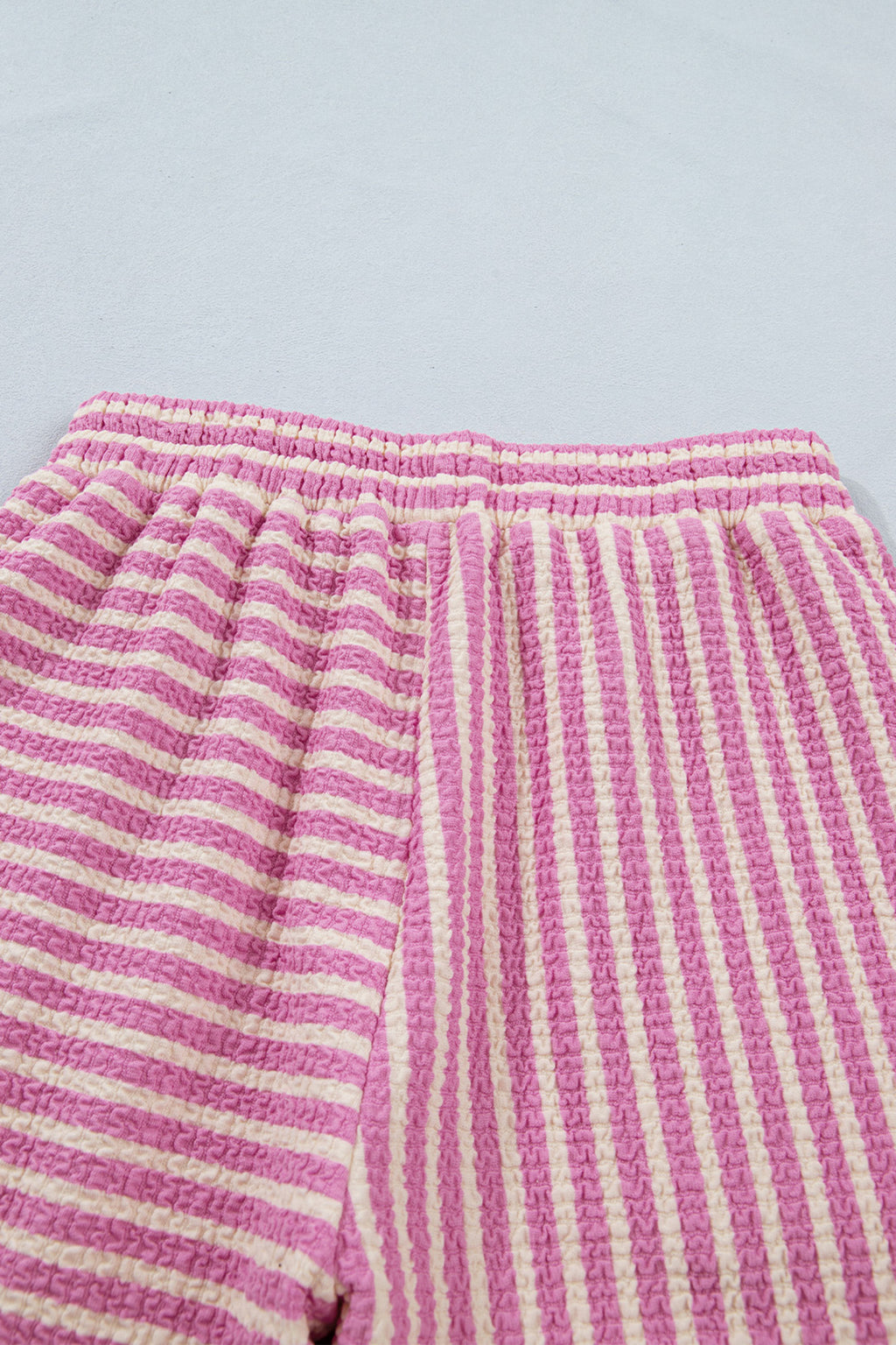Pink Stripe Textured Contrast Trim Casual Tank and Shorts Set