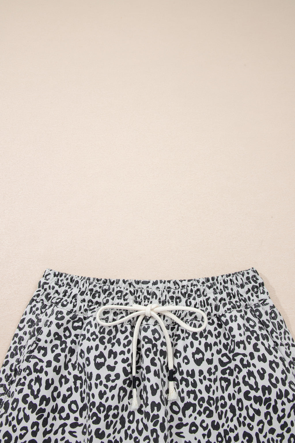 Khaki Leopard Print Tassel Drawstring Casual Denim Skort