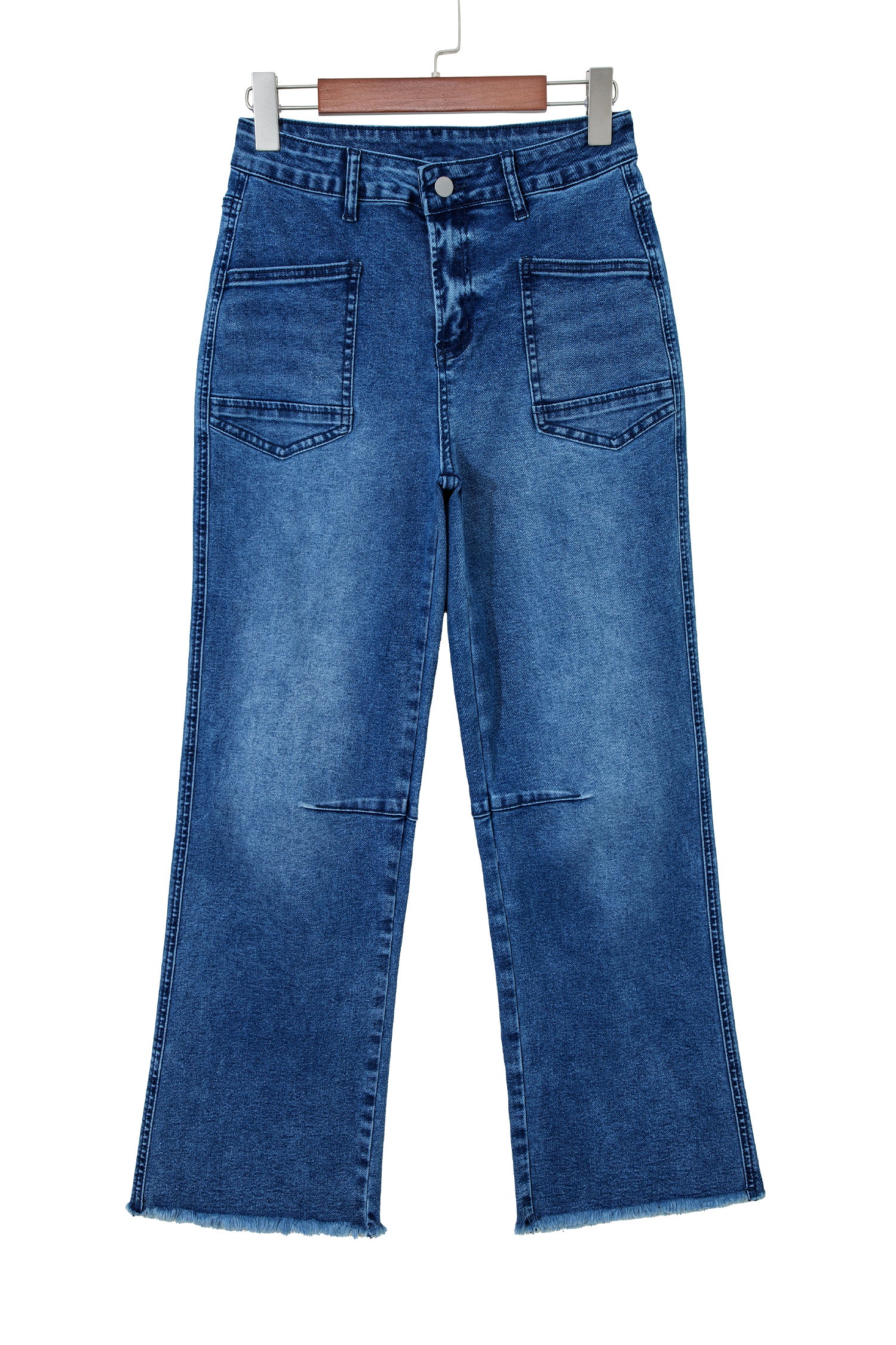 Sail Blue Frayed Cropped Barrel Jeans