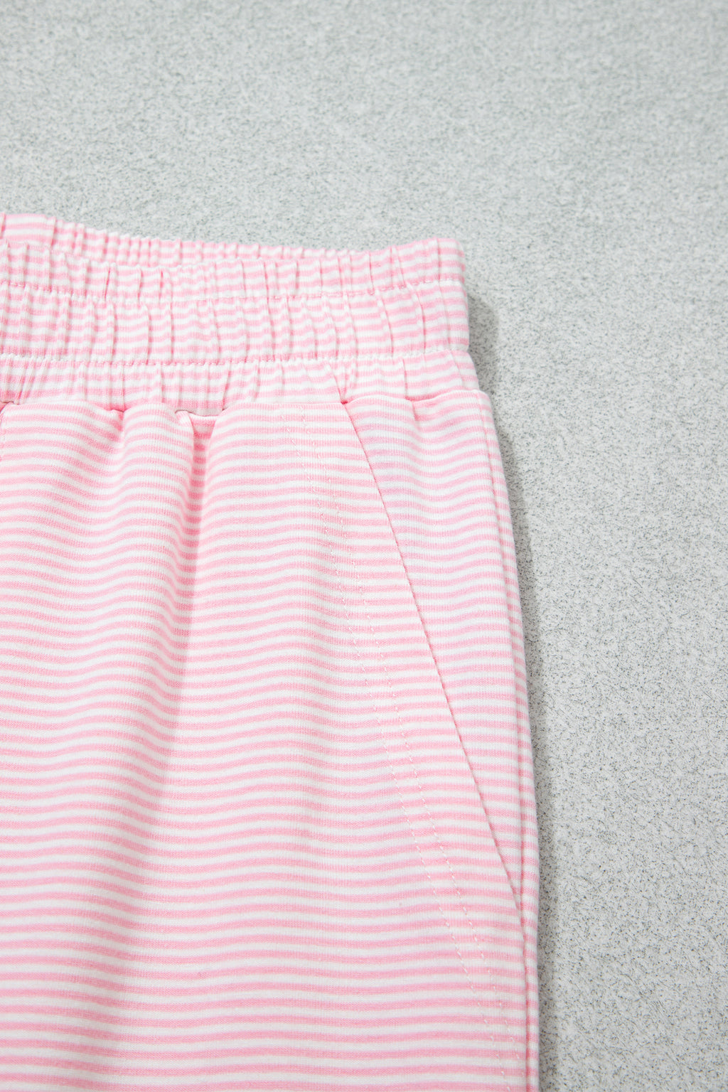 Pink Stripe Color Block Trim Mock Neck Pullover Drawstring Pants Casual Outfit