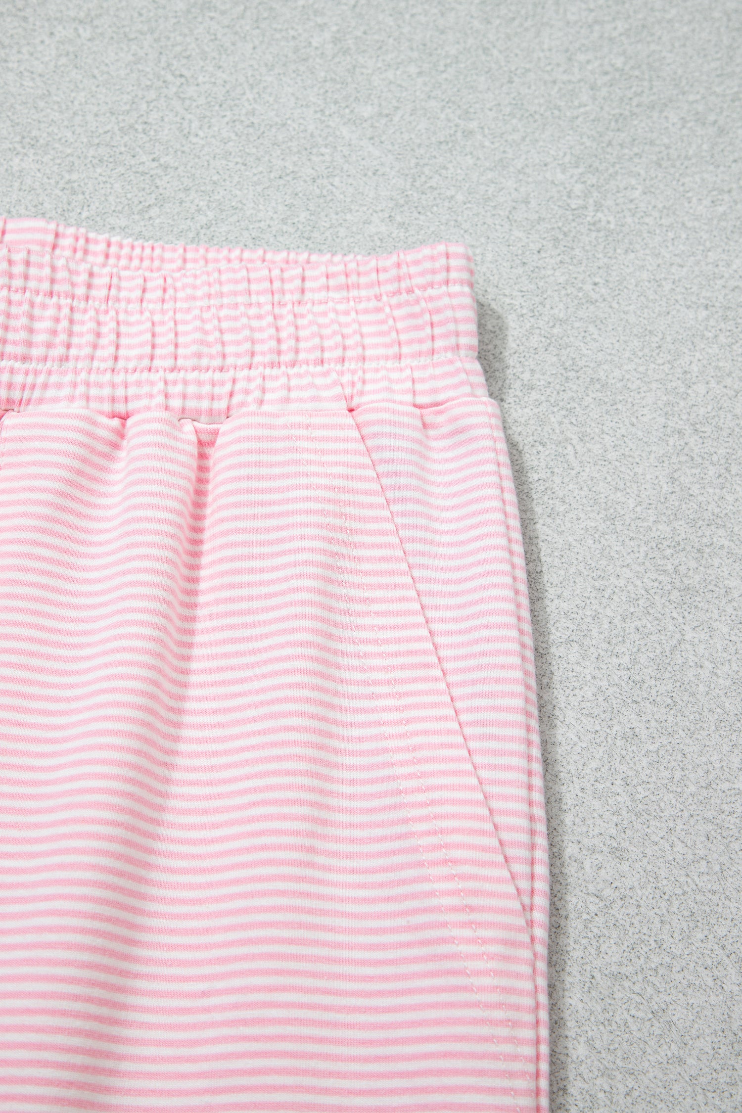 Pink Stripe Color Block Trim Mock Neck Pullover Drawstring Pants Casual Outfit