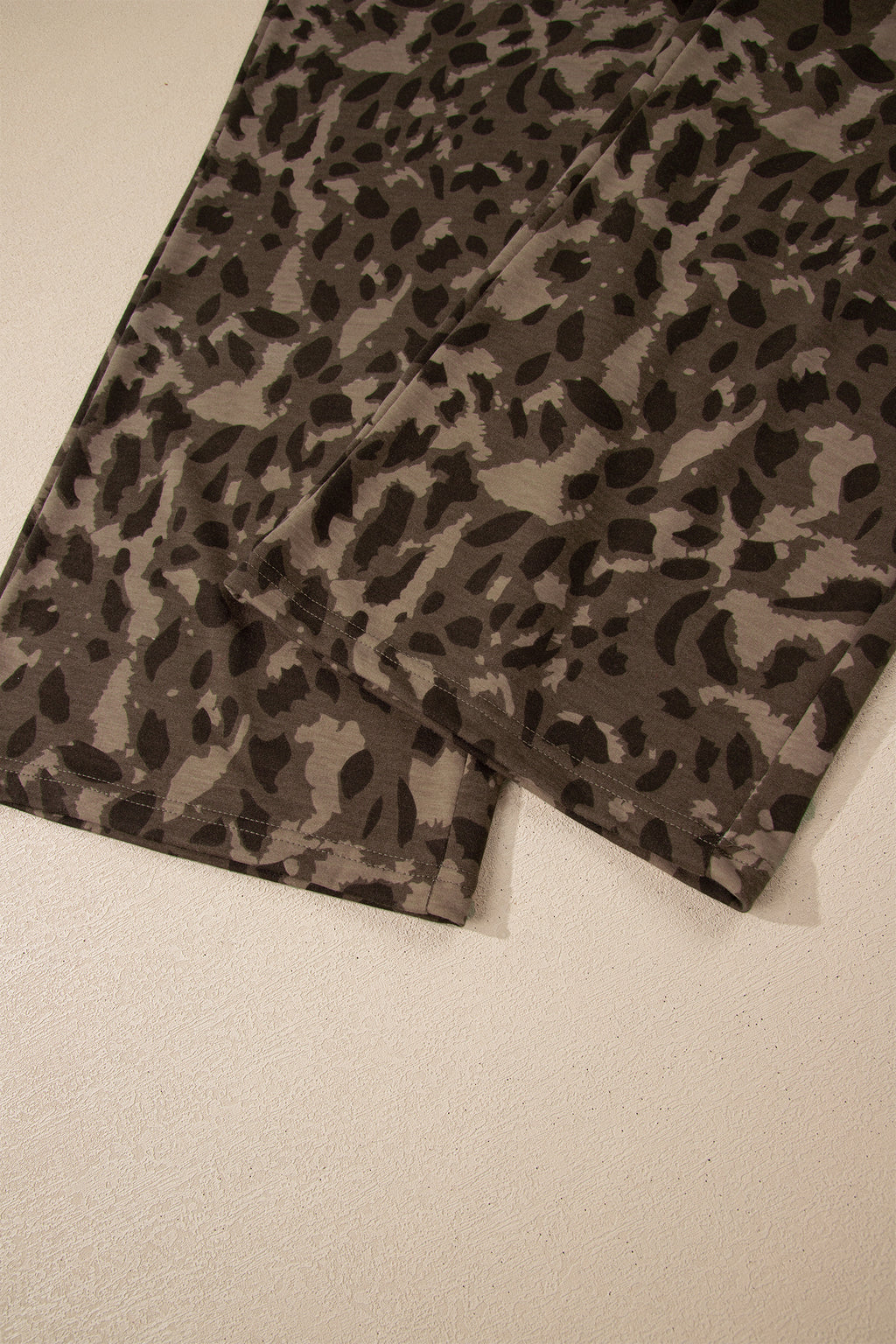 Brown Leopard Print Raw Seam Patchwork Pullover Drawstring Loose Pant Set
