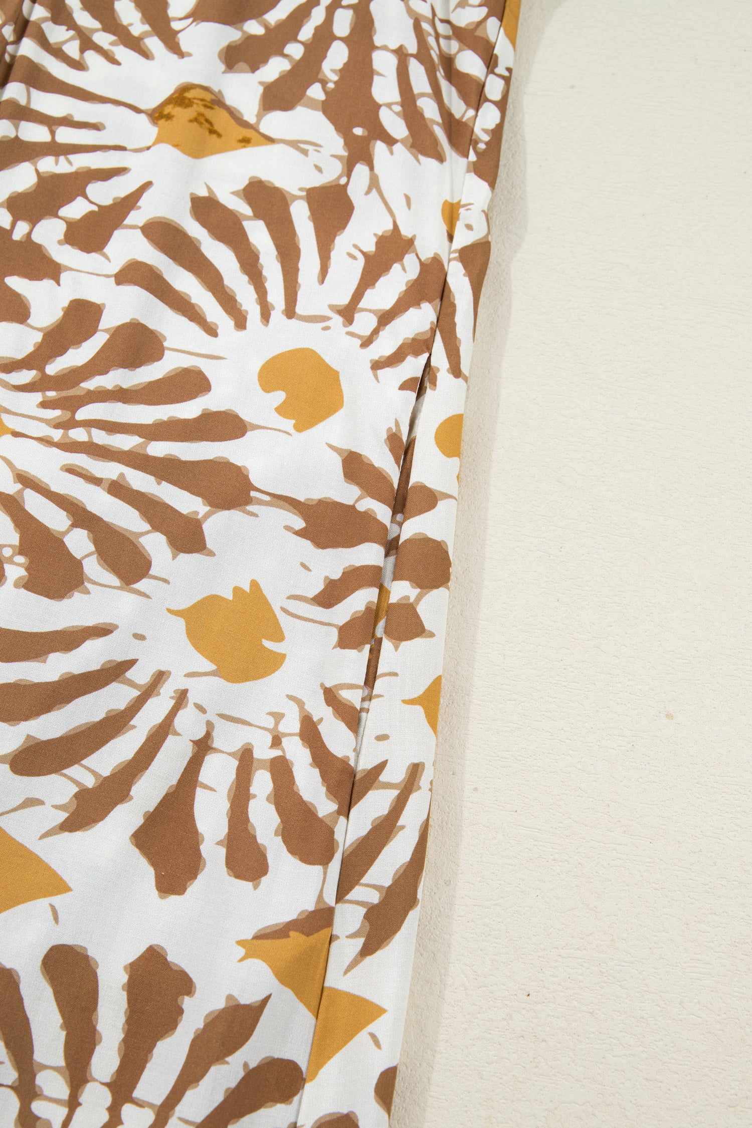 Khaki Abstract Plant Print Loose Plus Size Long Dress