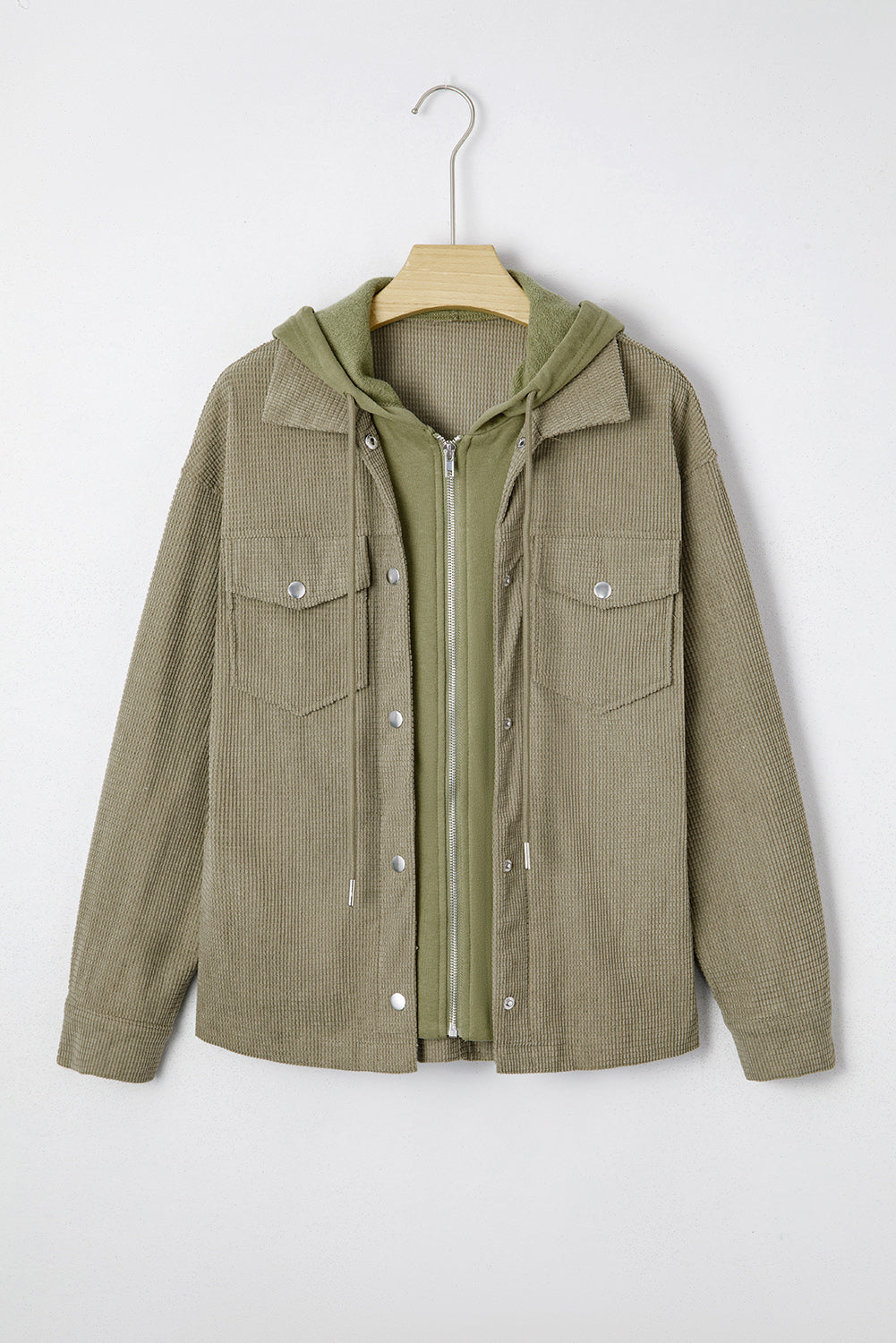 Laurel Green 2 in 1 Thermal Knit Textured Hooded Jacket