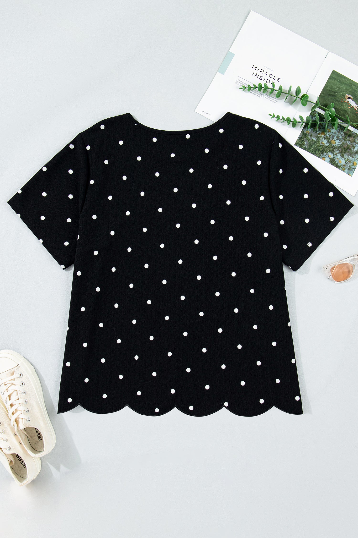 Black Plus Size Dotted Casual T Shirt