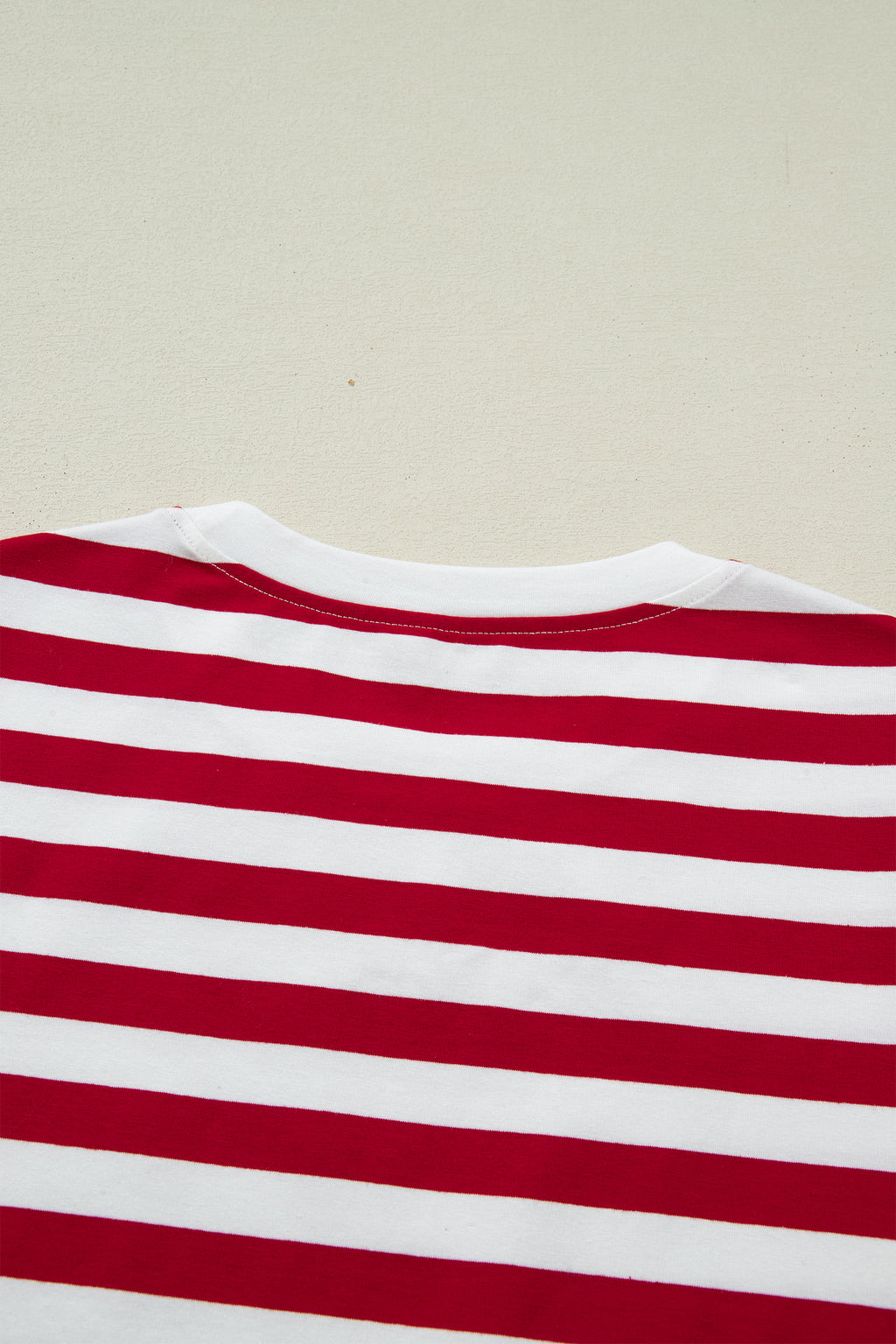 Red Stripe Patchwork Round Neck T Shirt