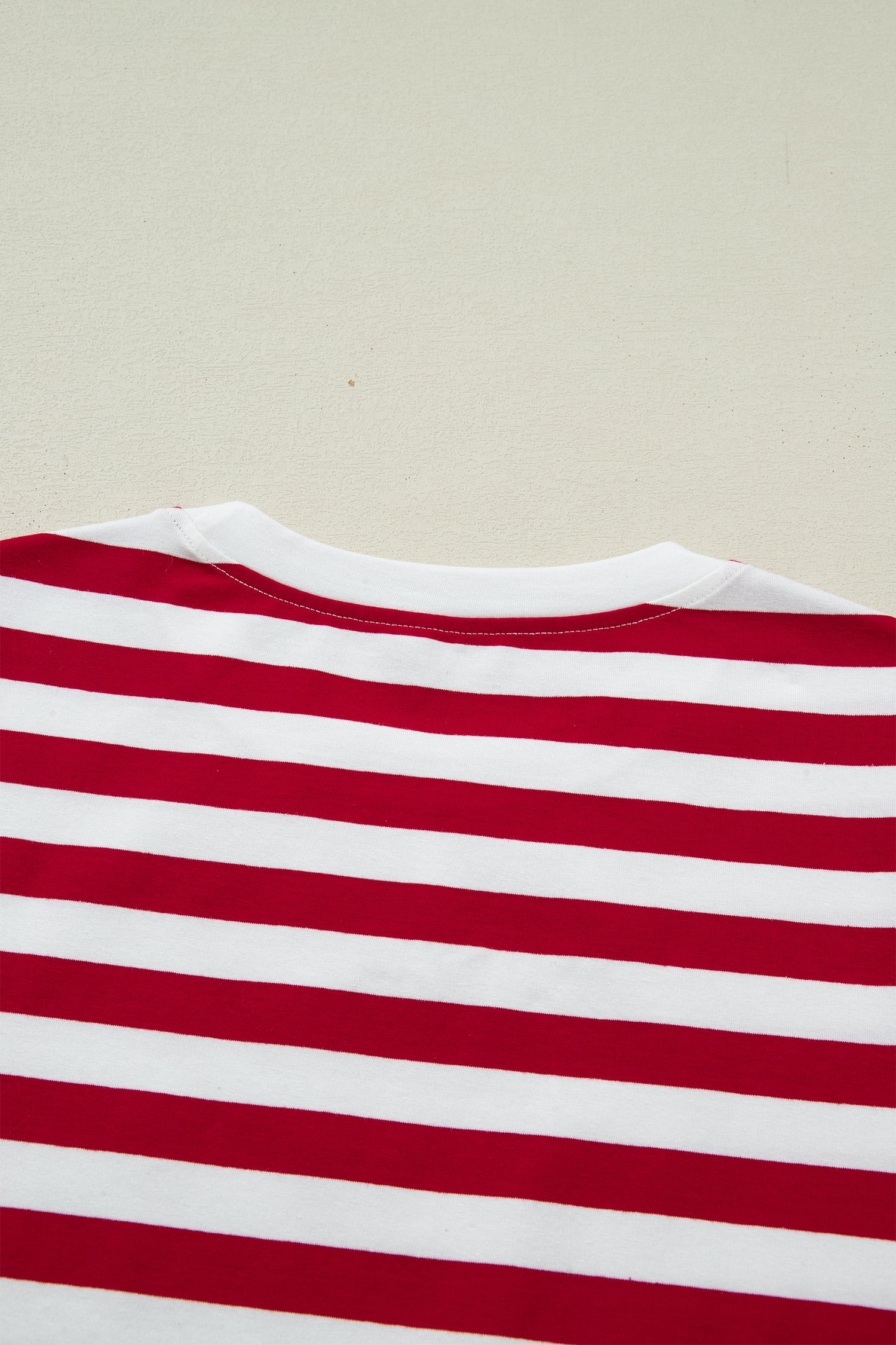 Red Stripe Patchwork Round Neck T Shirt