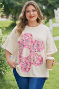 Jet Stream Big Flower Patched Plus Size Tunic T-Shirt