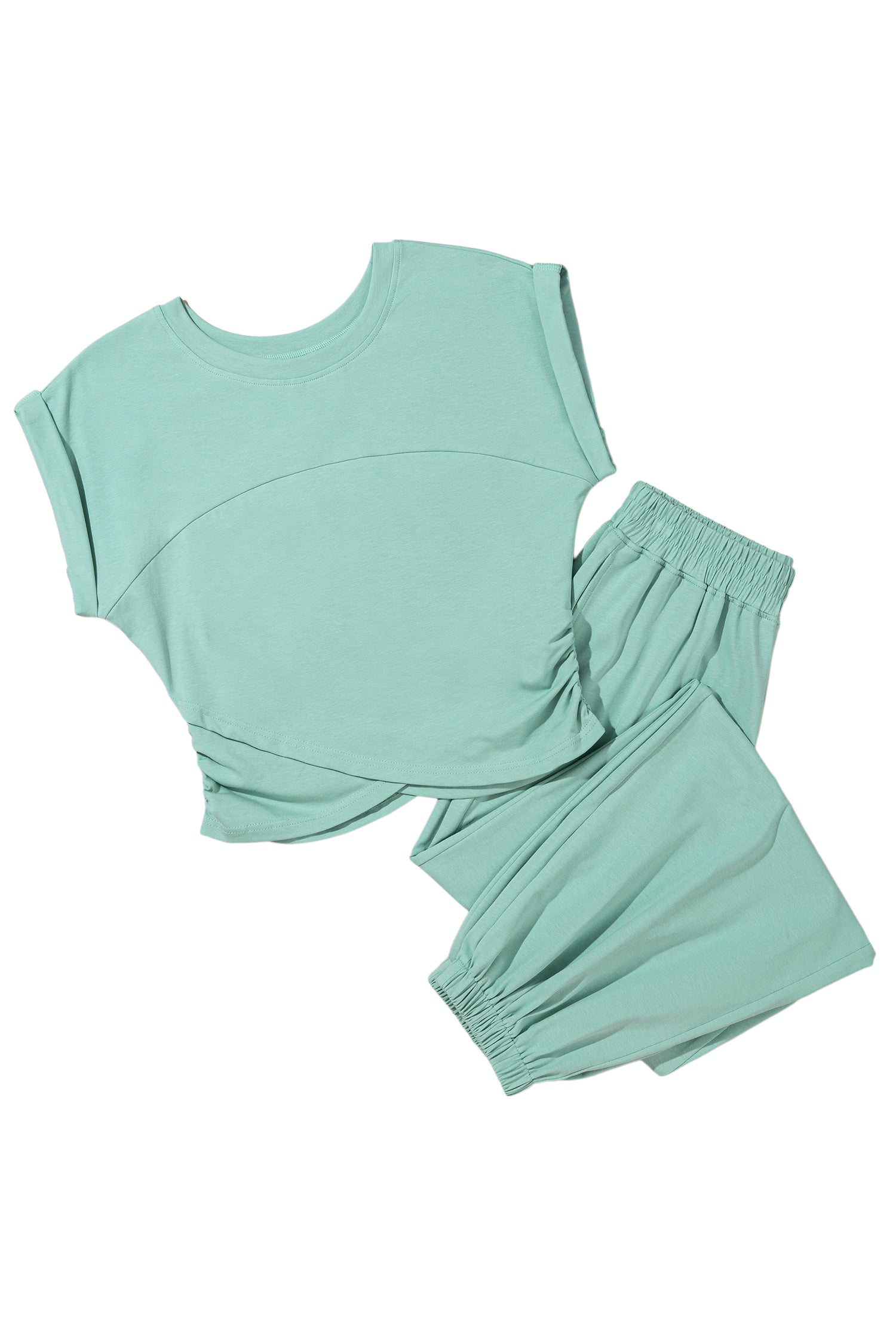 Moonlight Jade Solid Color Cropped Tank Top and Jogger Pants Set