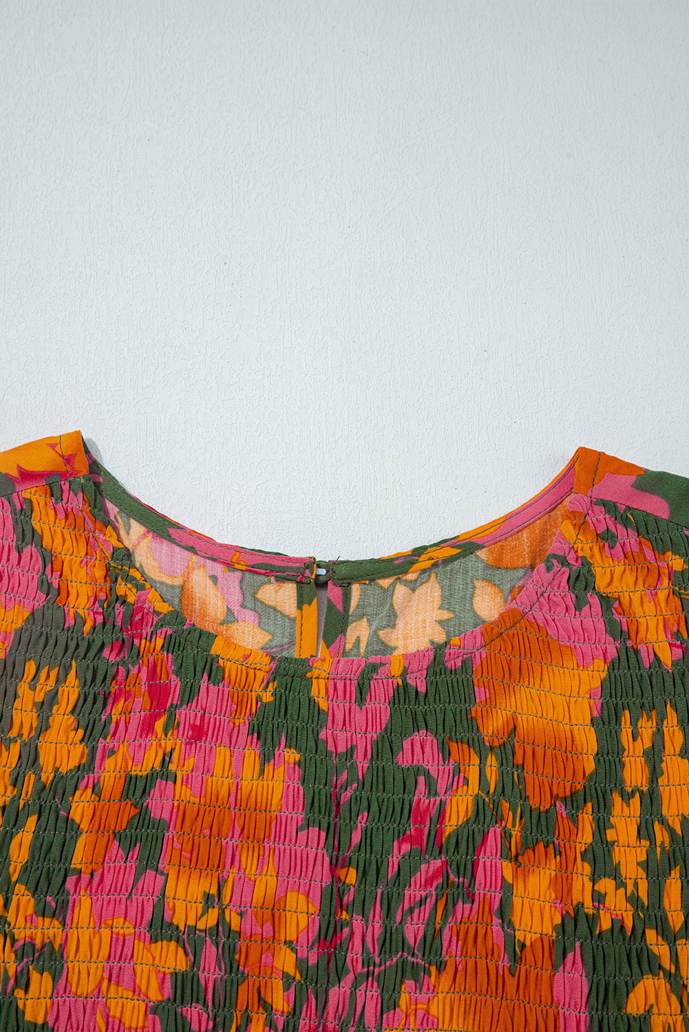Orange Floral Puff Sleeve Smocked Bodice Ruffled Long Dress