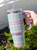 Orchid Petal Plaid Print Handle Large Vacuum Cup 40oz
