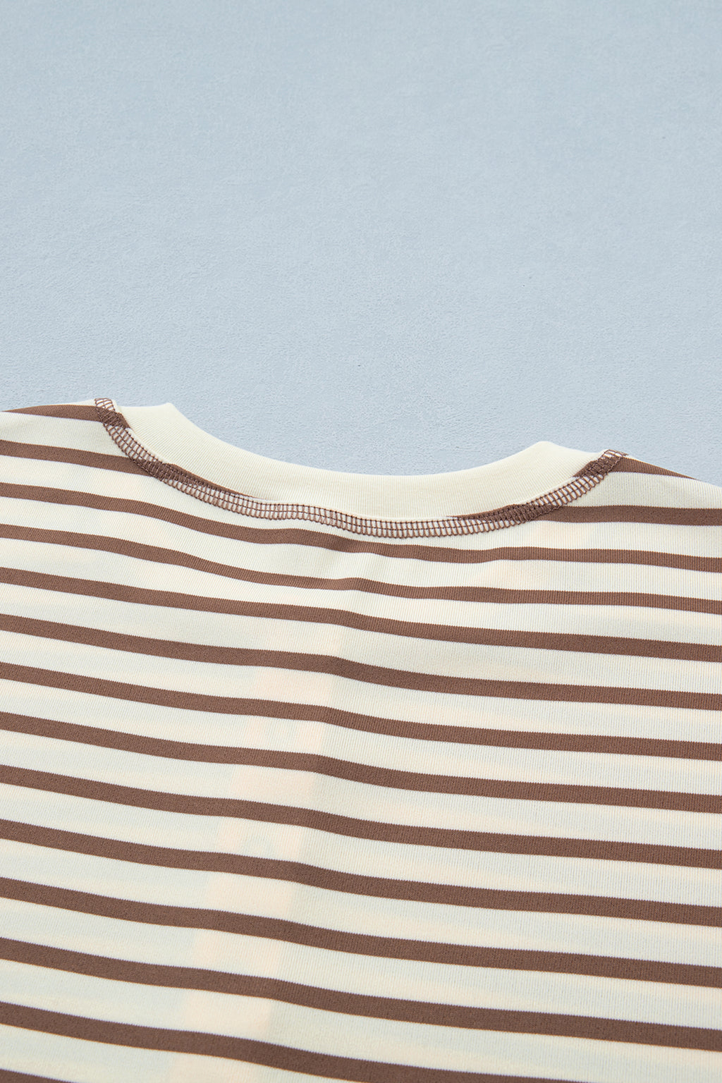 Khaki Stripe Half Buttons Round Neck T Shirt