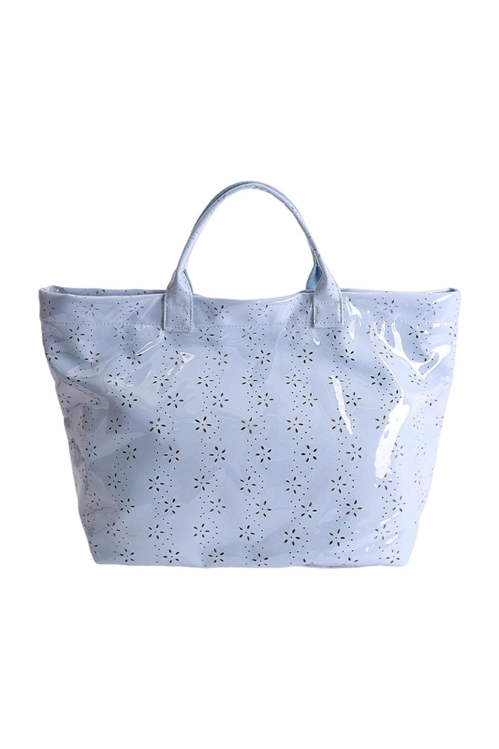 Dusk Blue Eyelet Flower Pattern PVC Glossy Waterproof Tote Bag