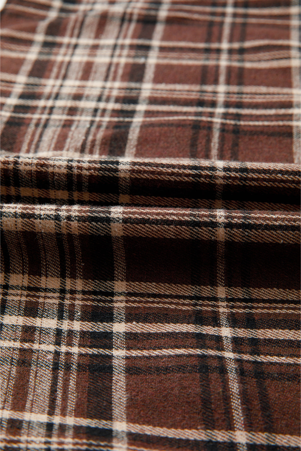 Brown Plaid Patchwork Long Sleeve Button Hooded Blouse