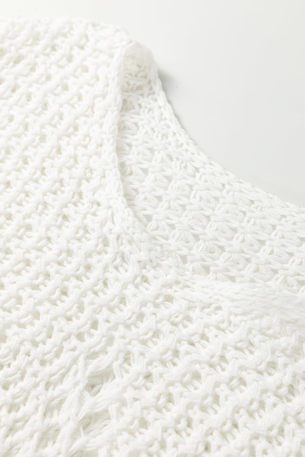 White Hollowed Detail Wide Sleeve Loose Pullover Sweater