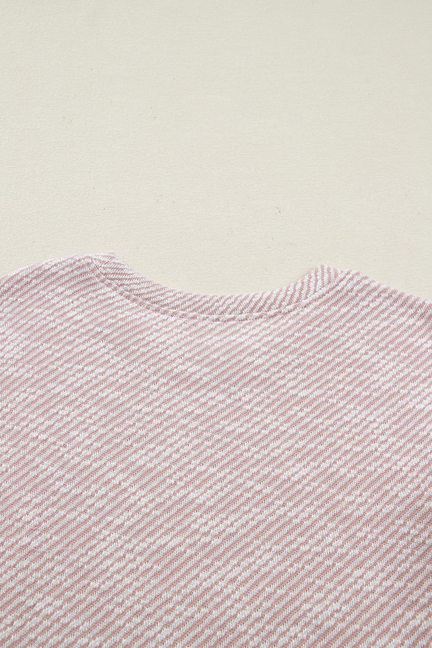 Light Pink Twilled Print Lace Trim Ruffled Short Sleeve Blouse