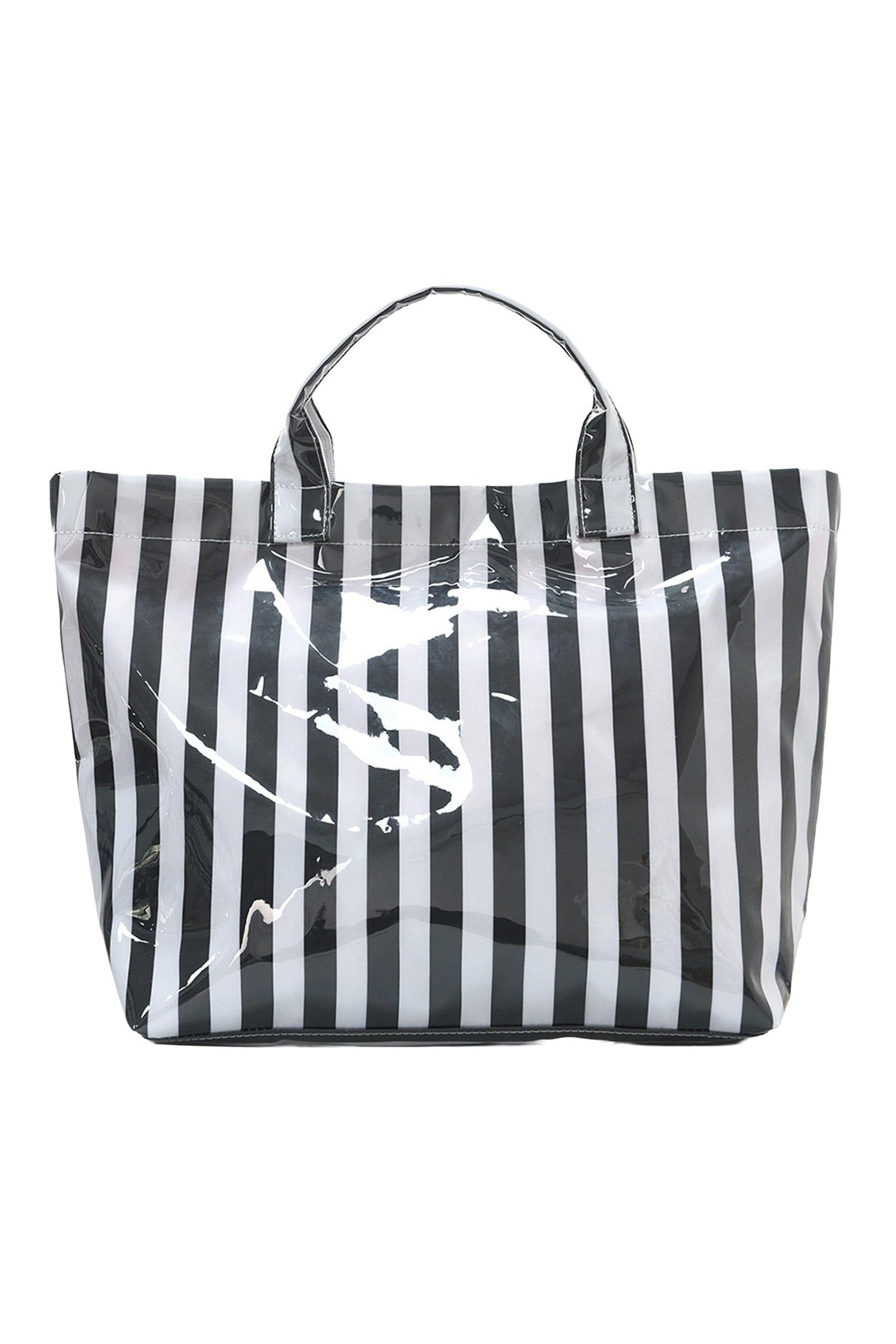 Color black Glossy Striped Vinyl Large Tote Bag (Color Varied)