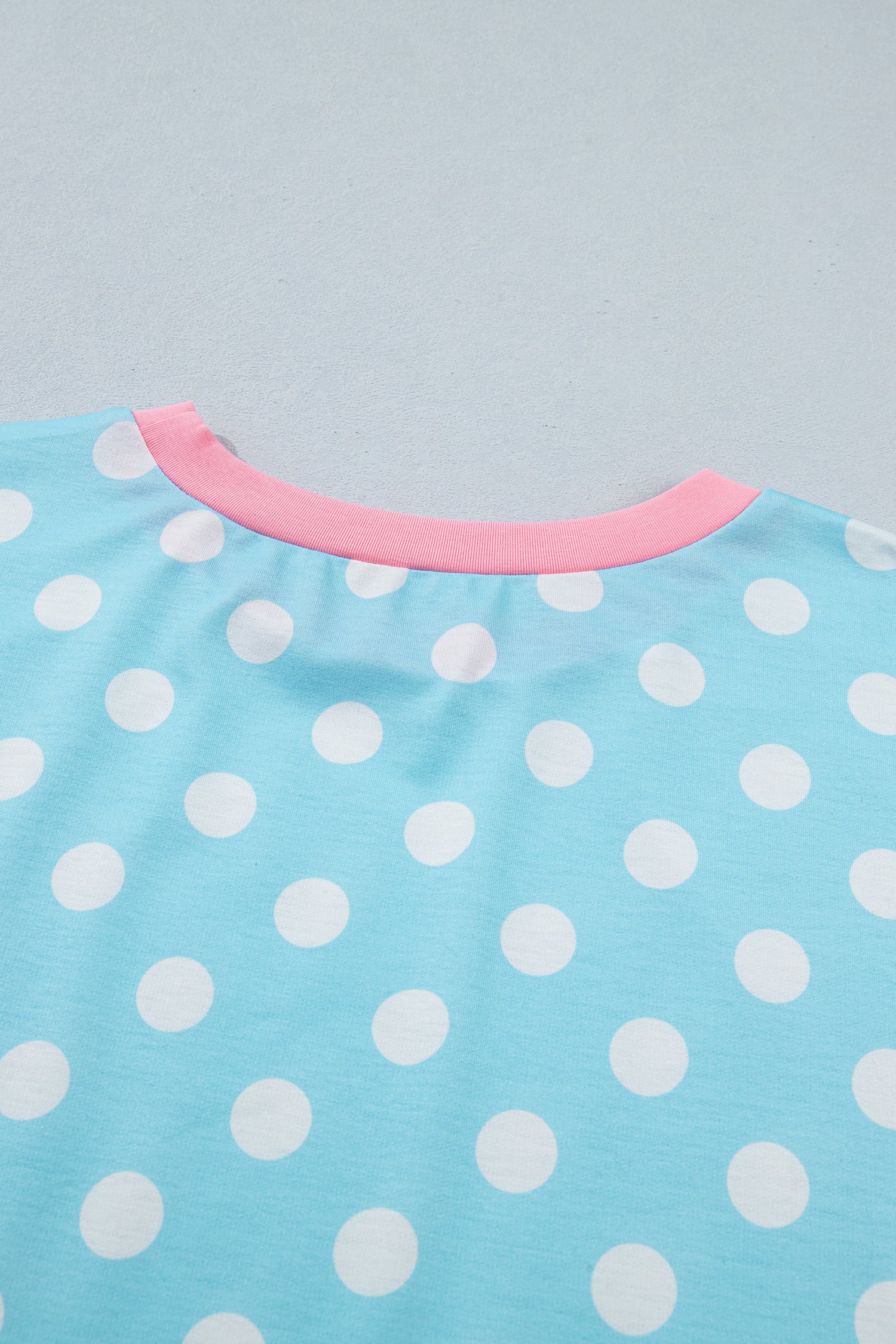 Sky Blue Polka Dot Print Color Block Trim Plus Size 2pcs Short Set
