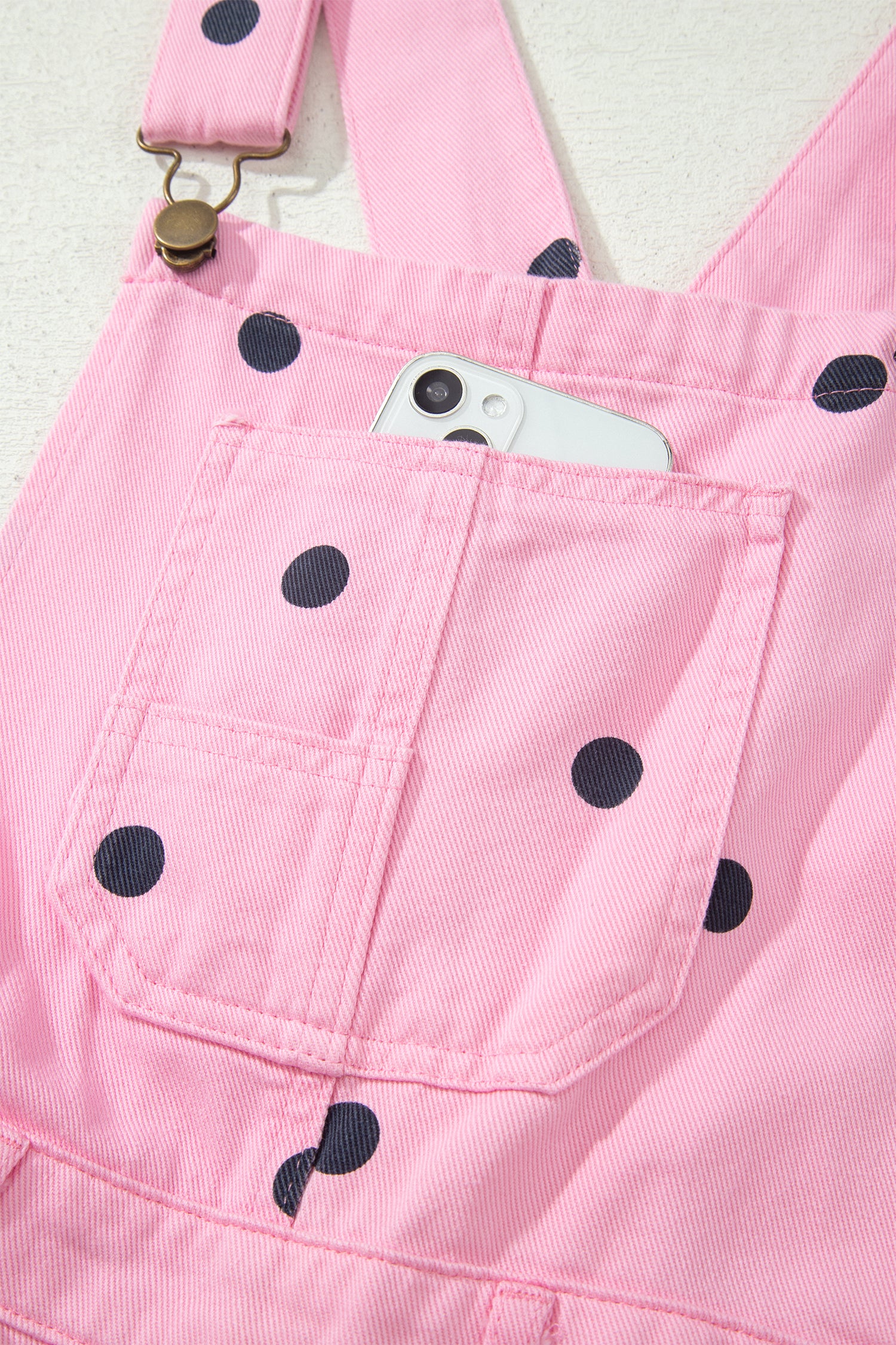 Phalaenopsis Polka Dot Print Bib Pocket Denim Barrel Overalls Jumpsuit