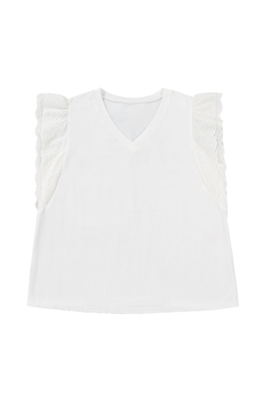 White Eyelet Crochet Splicing Short Sleeve Plus Size Tee