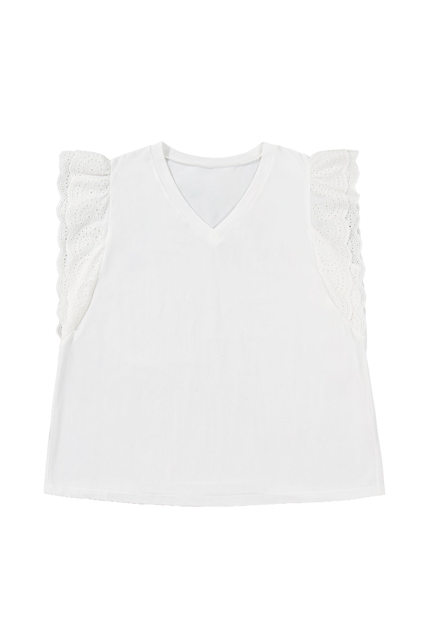 White Eyelet Crochet Splicing Short Sleeve Plus Size Tee