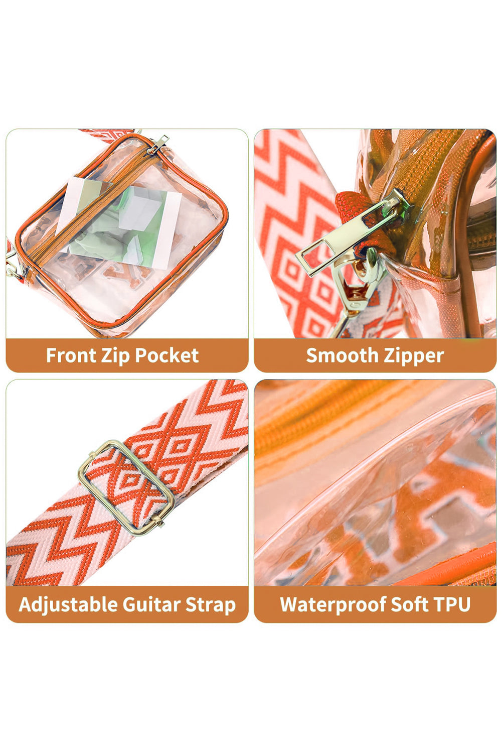 Orange Clear PVC GAME DAY Summer Fashion Single Shoulder Bag