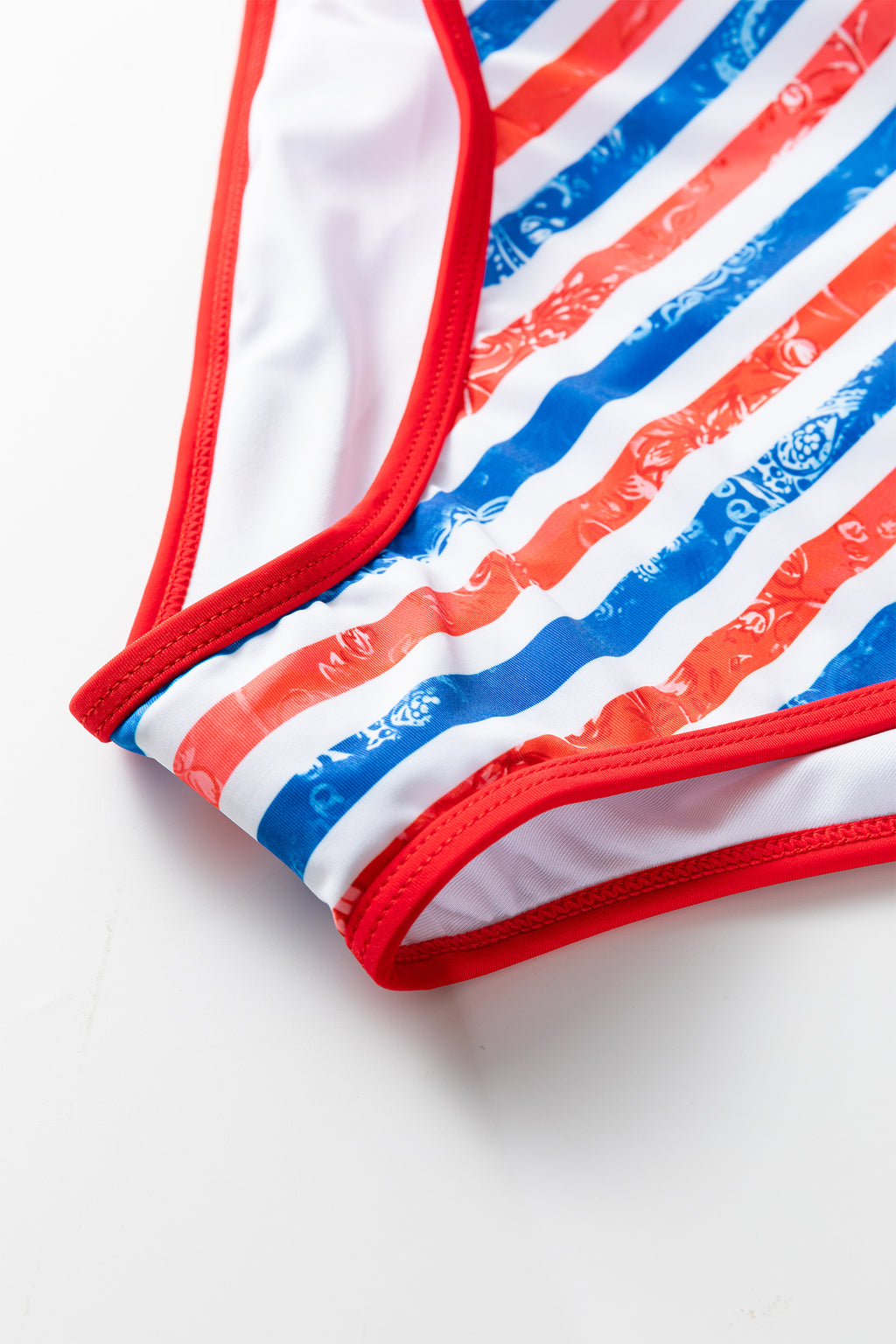 Red July 4th Stripes Impression Cutout Spaghetti Straps One Piece Swimsuit