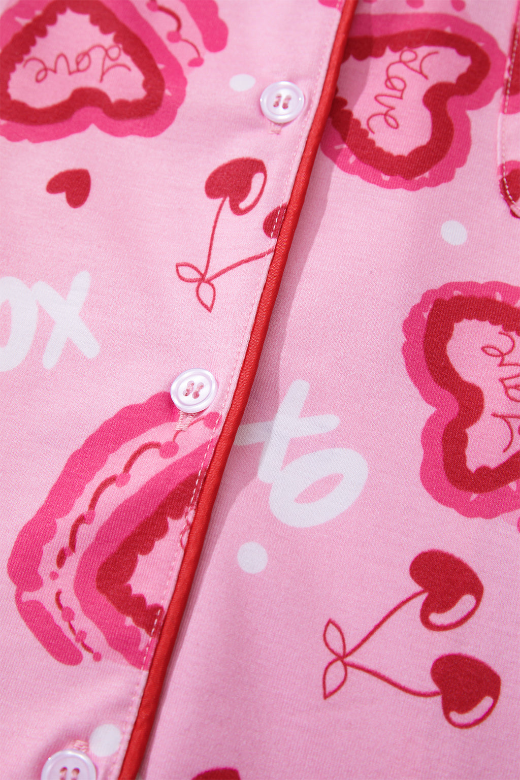 Pink Sweet Heart Cake Print Contrast Ruffle Trim Valentines 2pcs Pajama Set