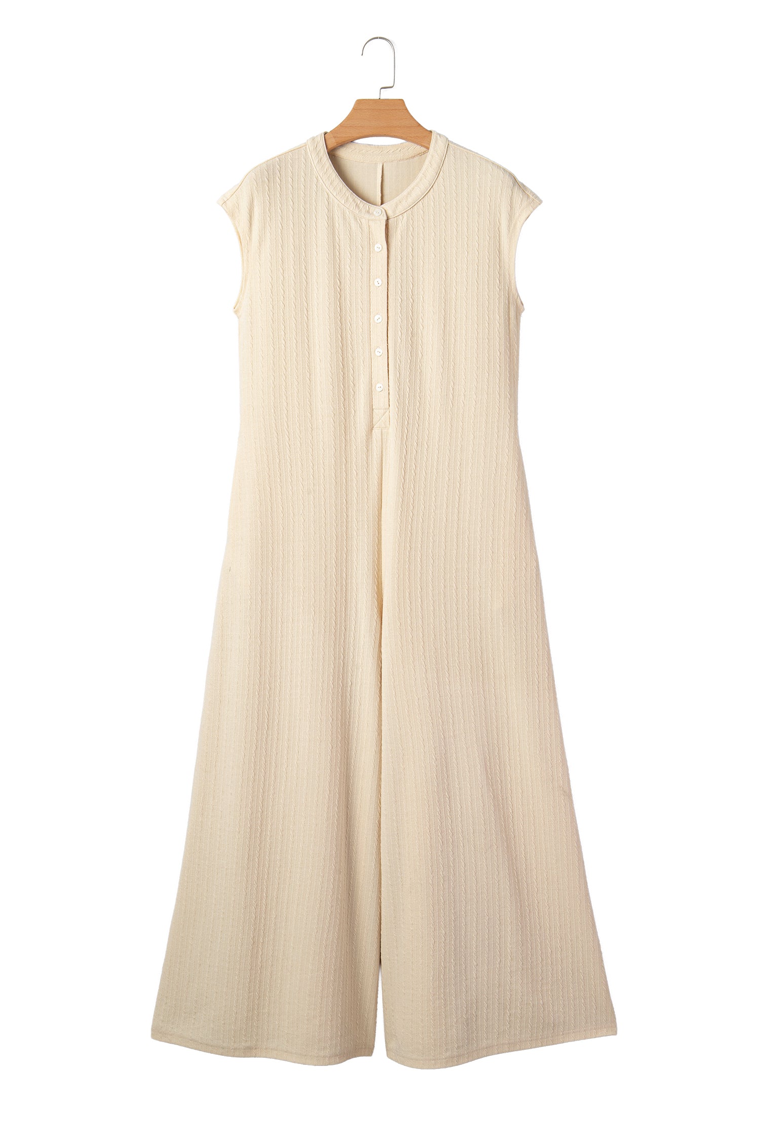 Jet Stream Half Buttons Ribbed Knit Wide Leg Jumpsuit