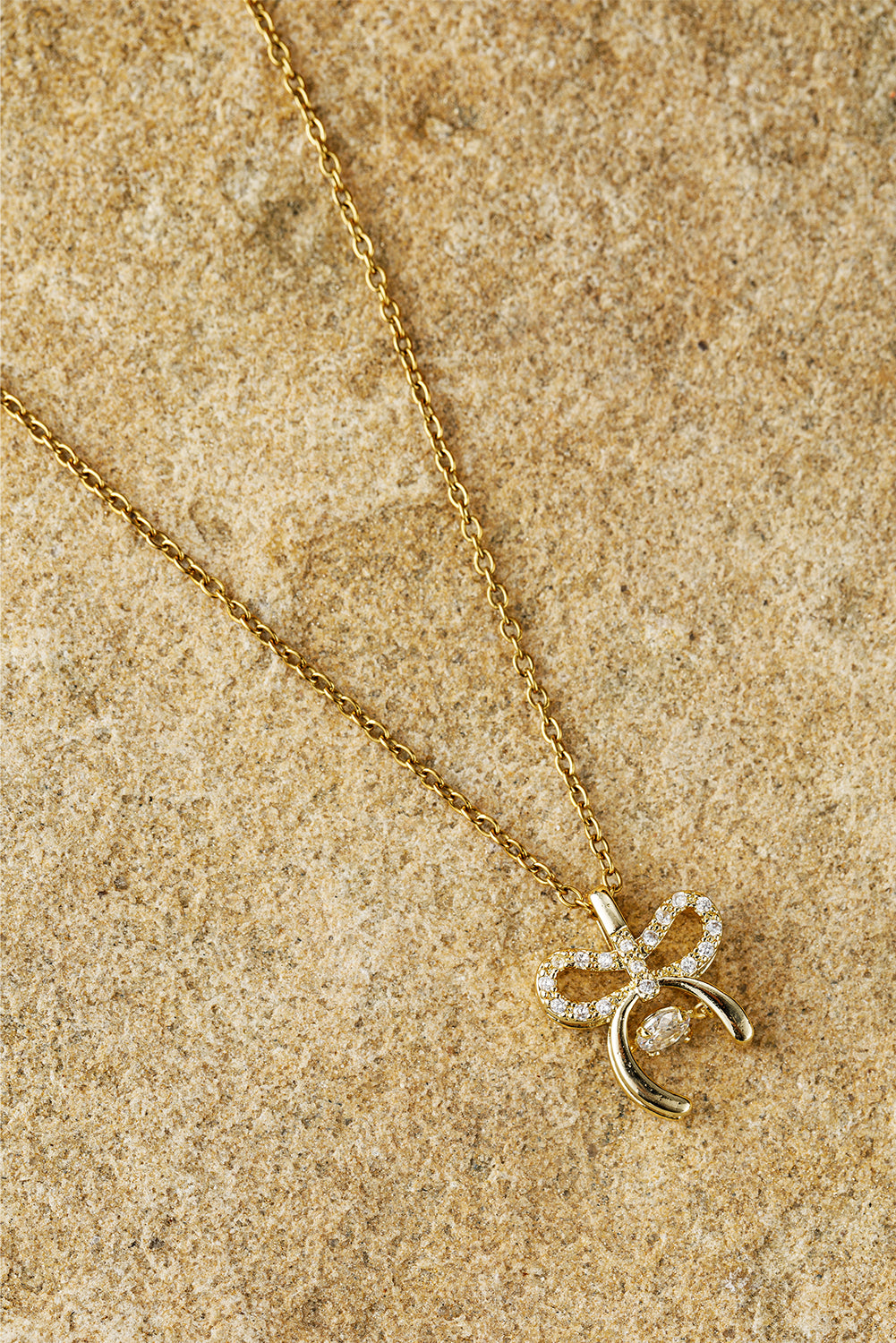 Gold Rhinestone Bow Knot Pendant Plated Alloy Necklace
