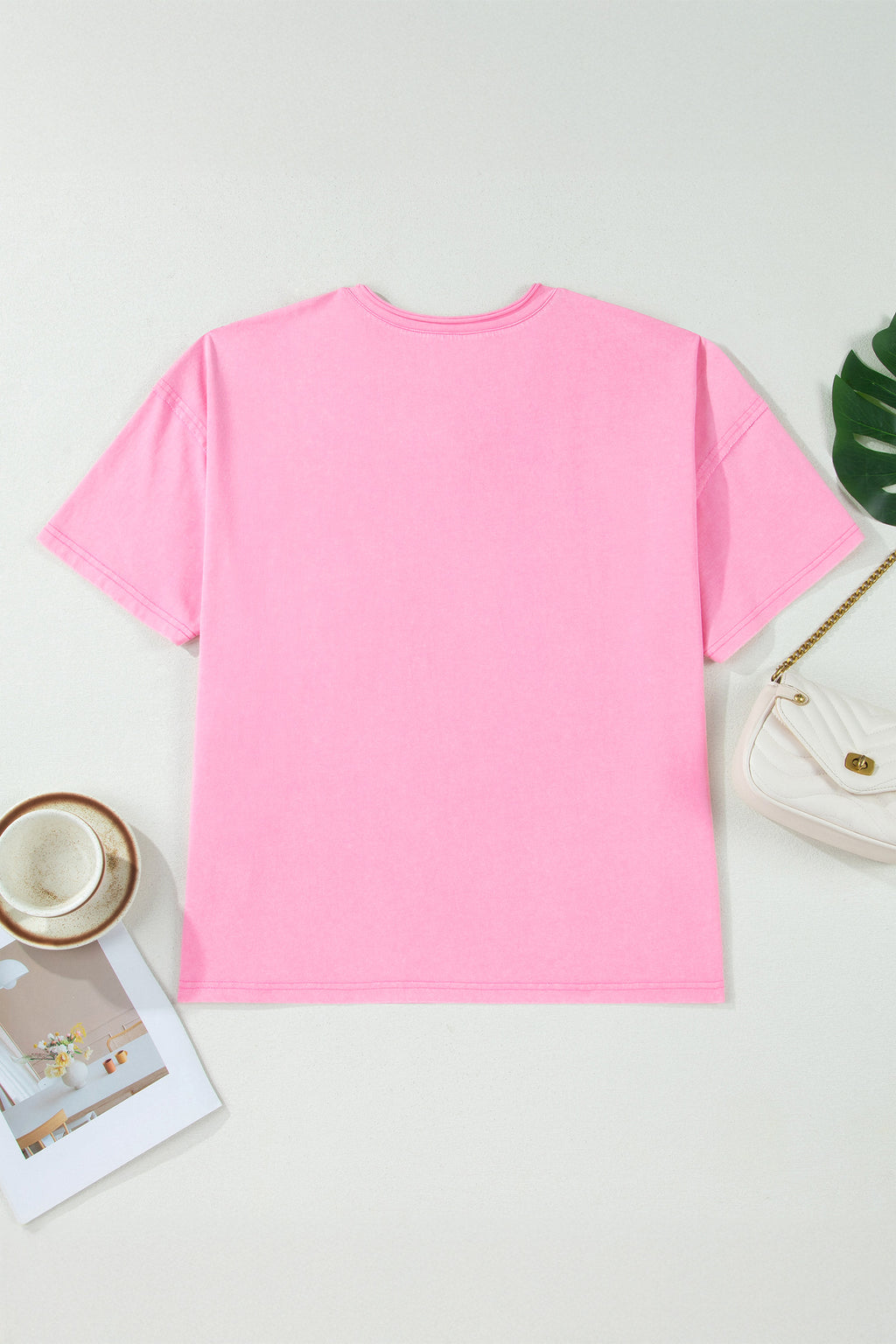 Sachet Pink Plus Size Mineral Wash Raw Edge Round Neck Tee