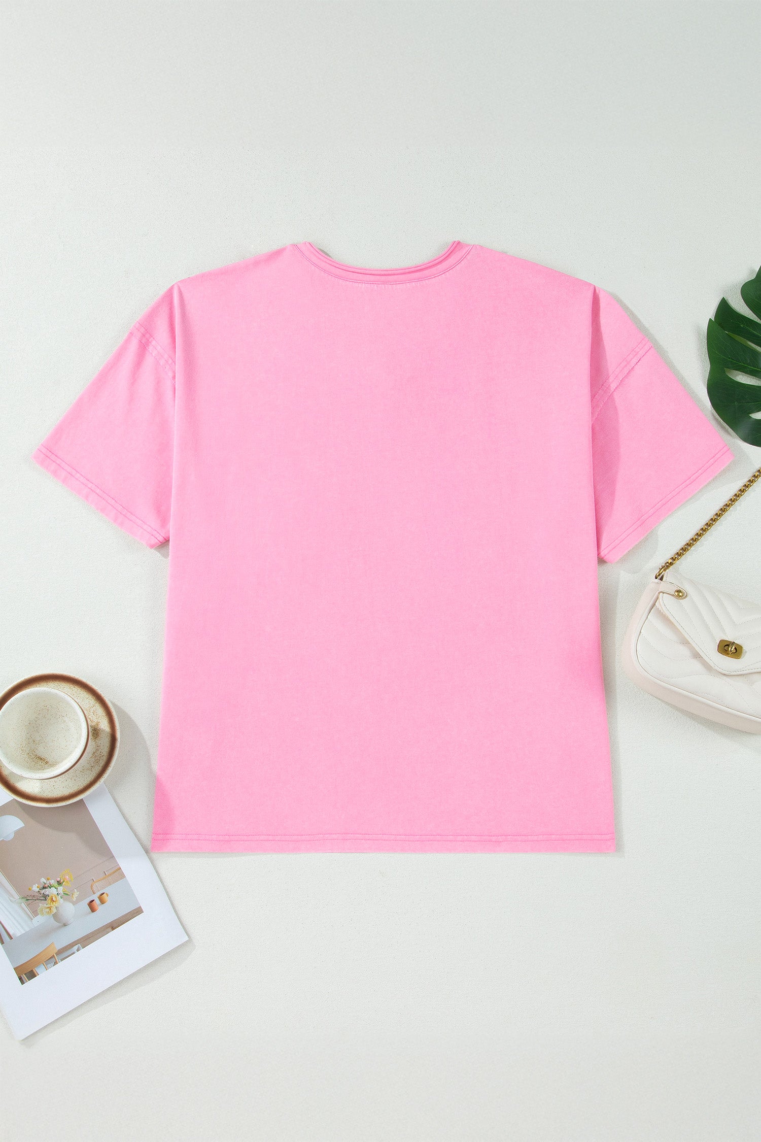 Sachet Pink Plus Size Mineral Wash Raw Edge Round Neck Tee