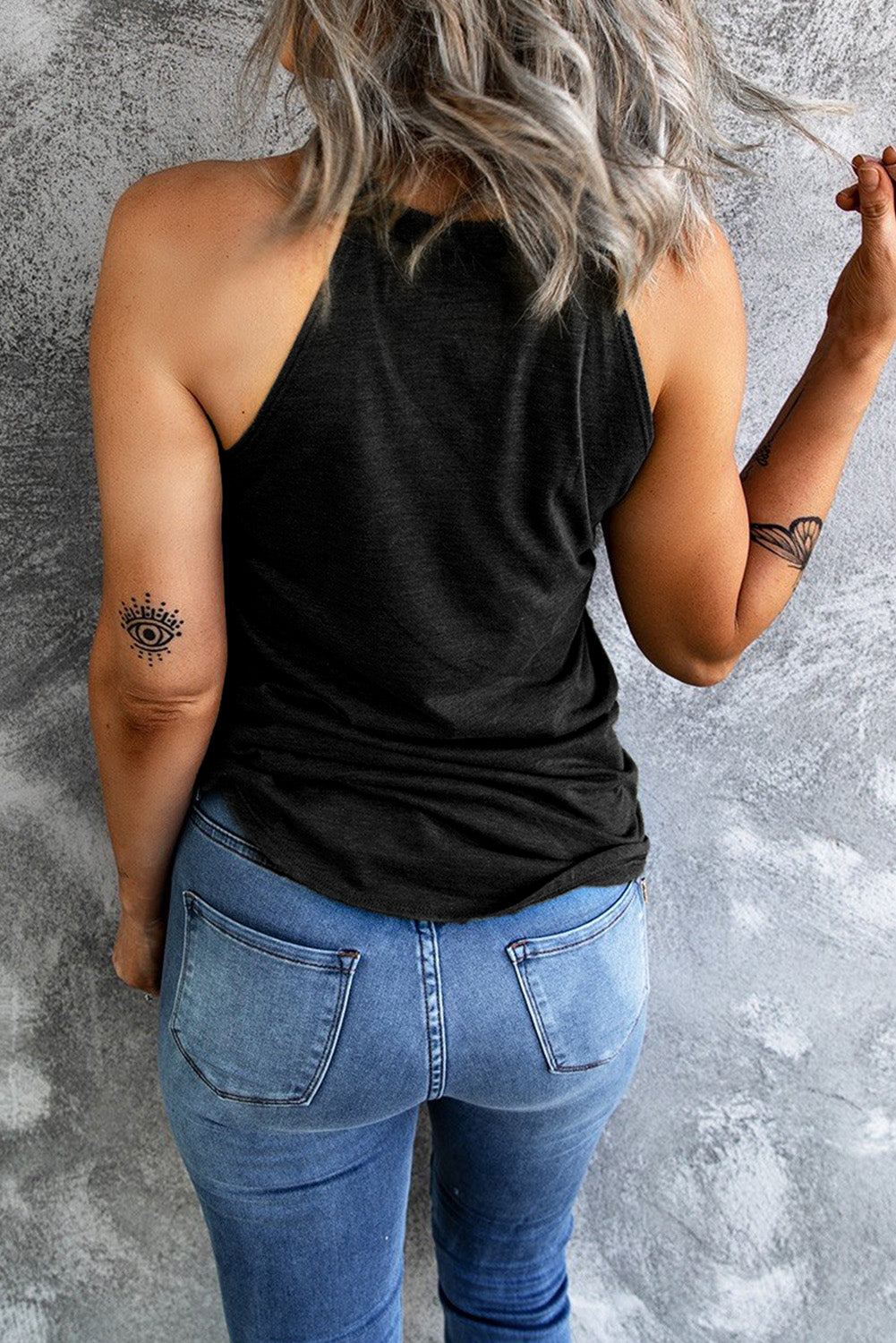 Black USA Flag Lips Graphic Tank Top