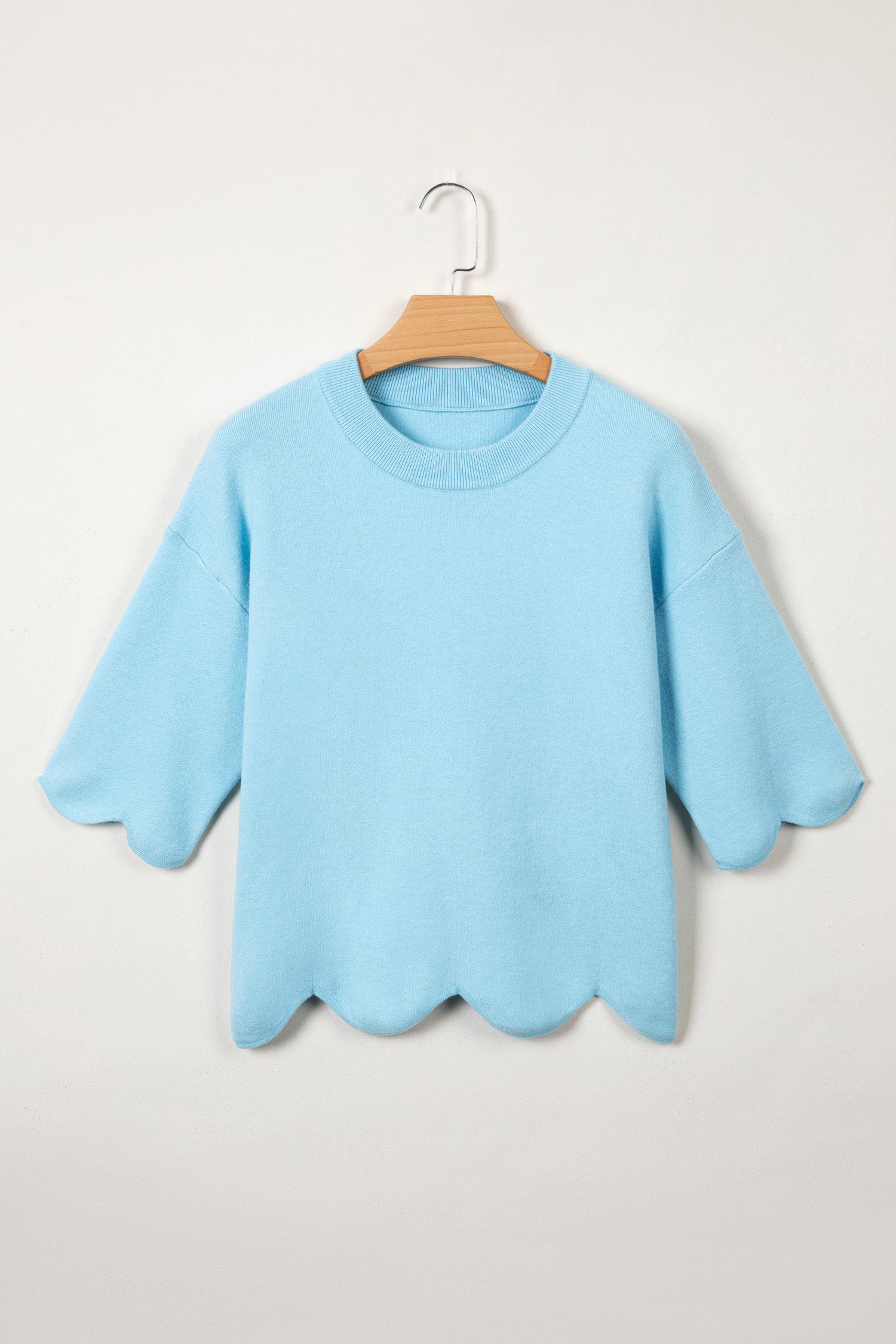 Myosotis Scalloped Hem 3/4 Sleeve Sweater Top