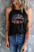 Black USA Flag Lips Graphic Tank Top