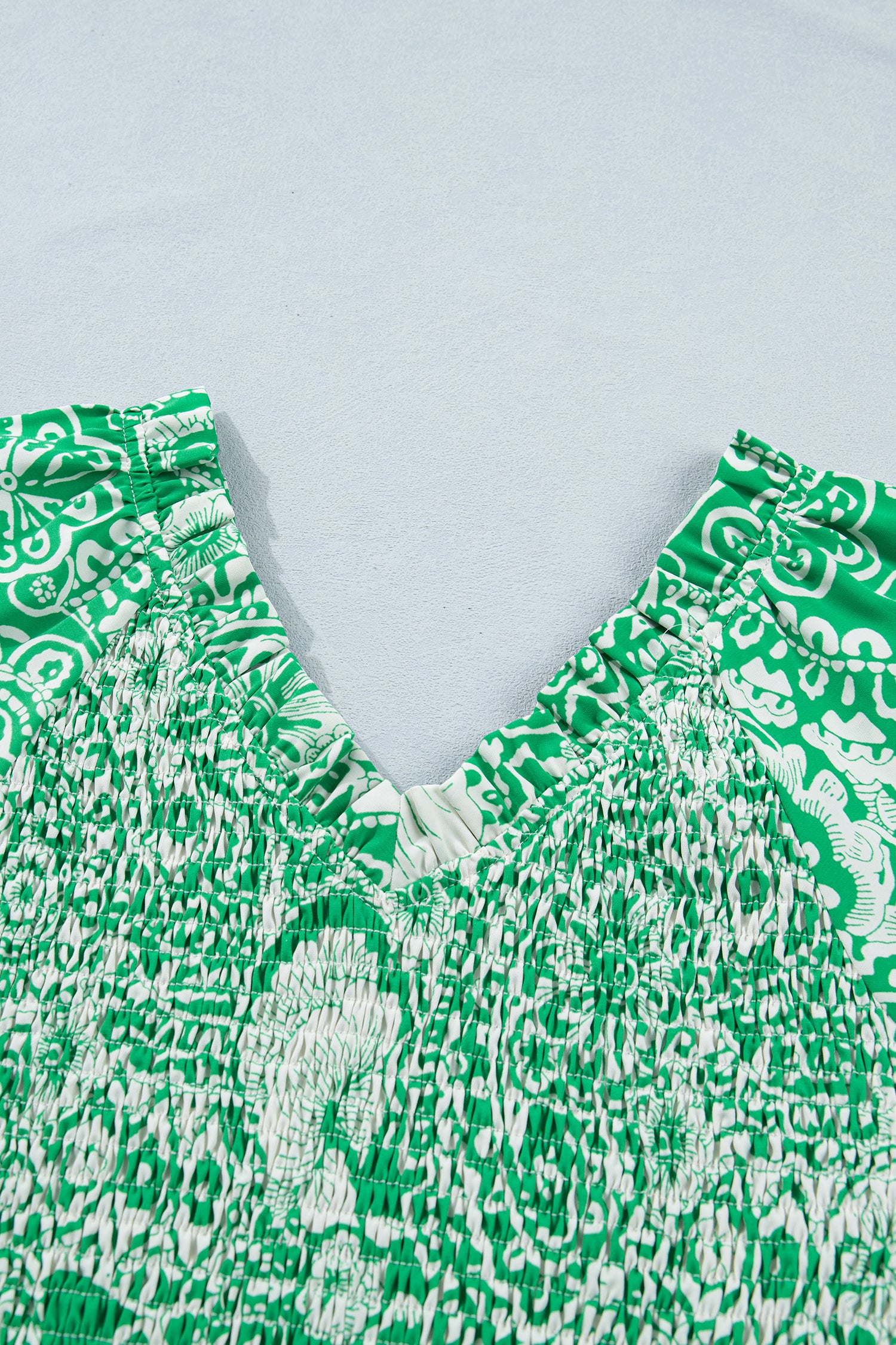 Green Flirty Floral Smocked V Neck Blouse