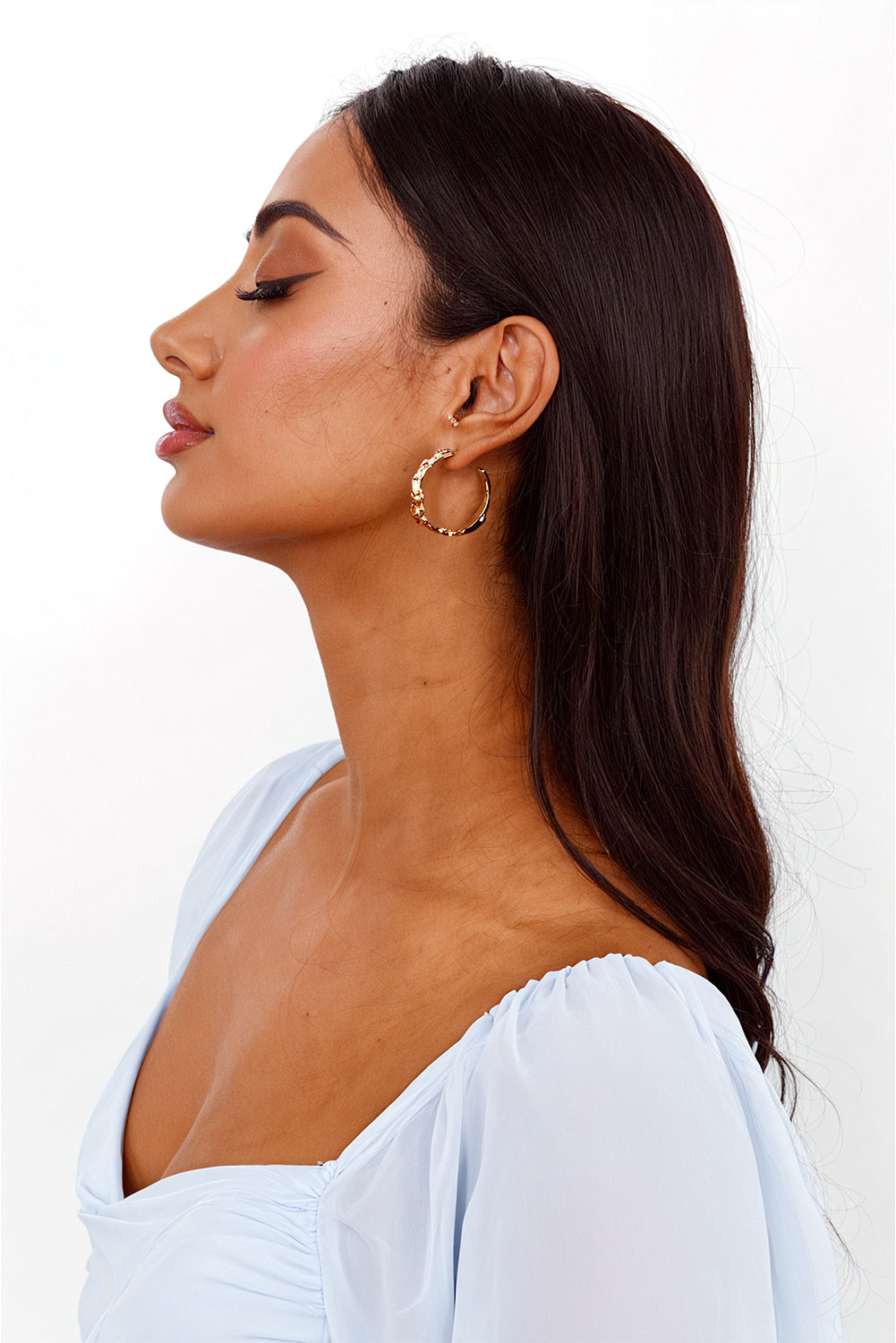 Gold Wrinkled Plated Alloy Hoop Earrings