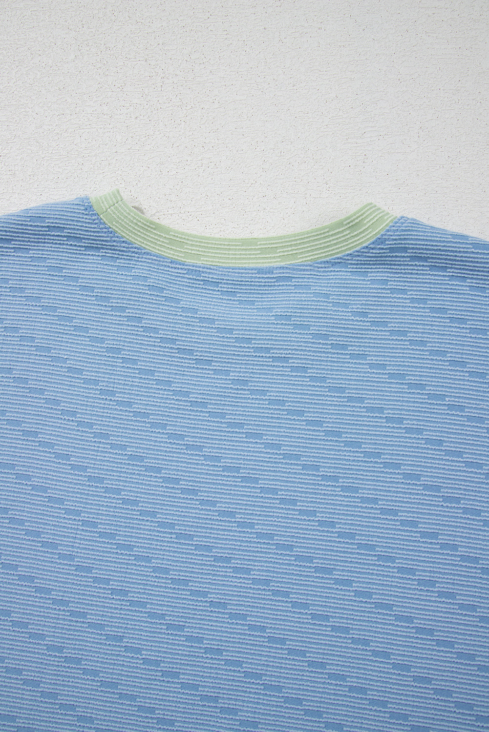 Beau Blue Corded Knit Contrast Trim Round Neck Cap Sleeve 2pcs Short Set