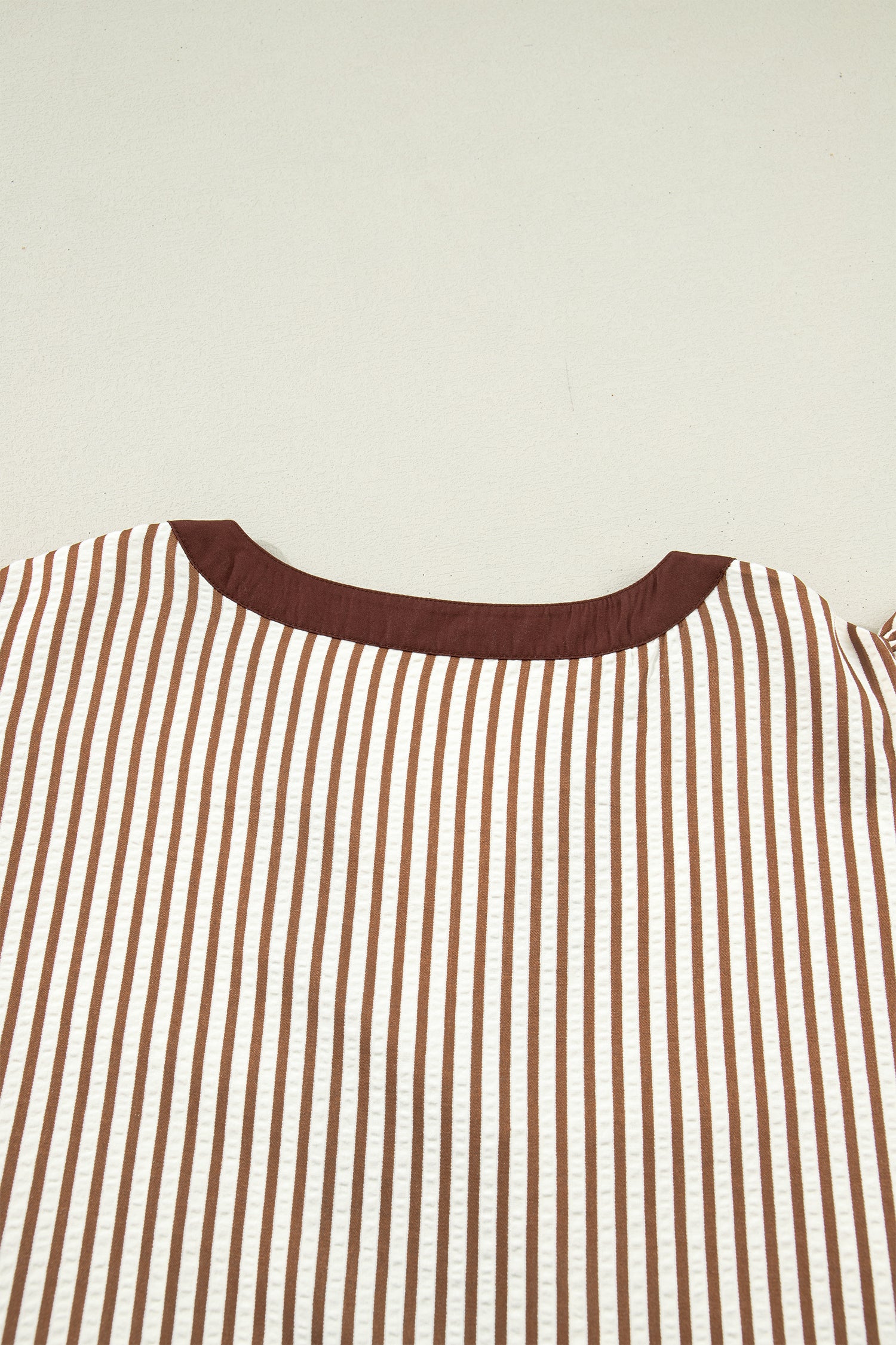 Brown Stripe Plus Size Slit V Neck Tiered Flutter Sleeve Maxi Dress