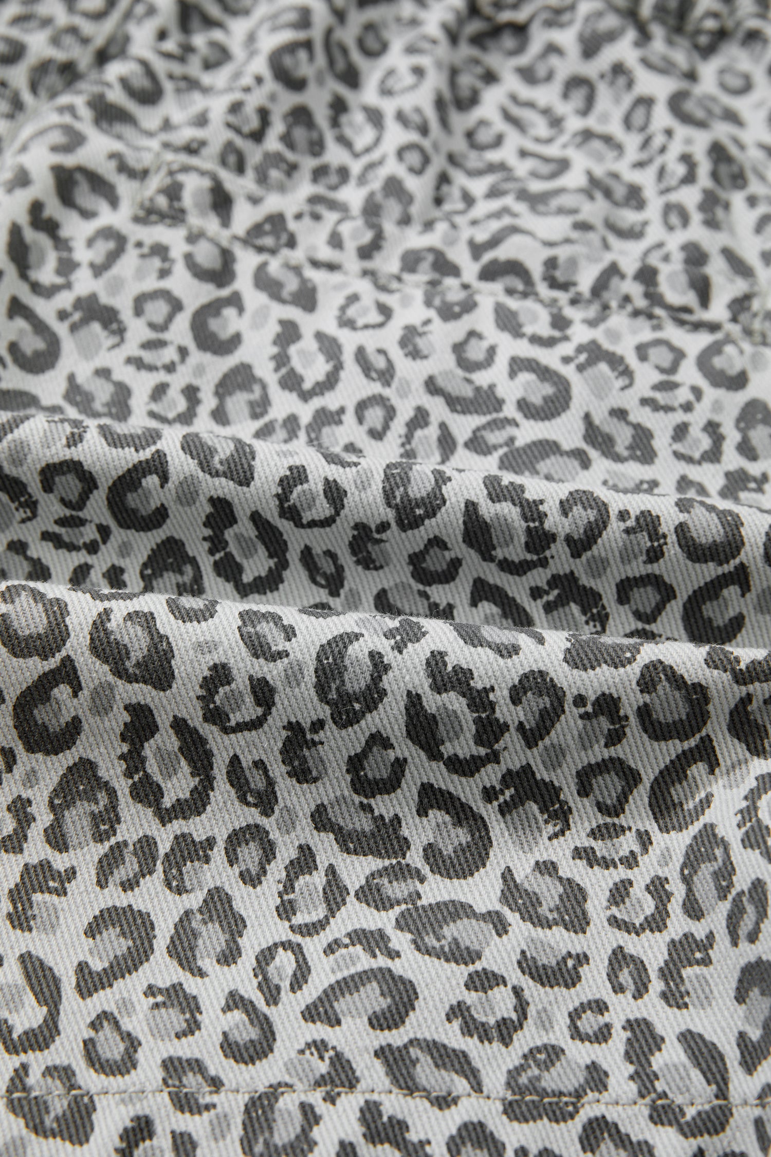 Gray Leopard Print Wrap Front Denim Shorts
