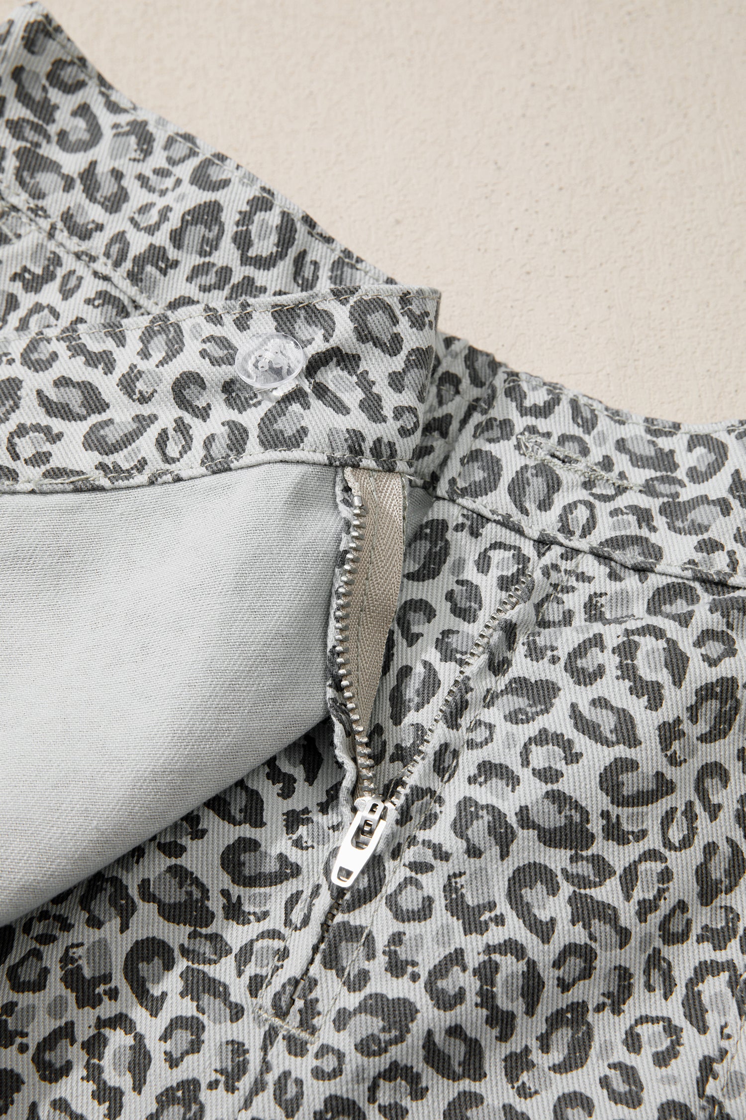 Gray Leopard Print Wrap Front Denim Shorts