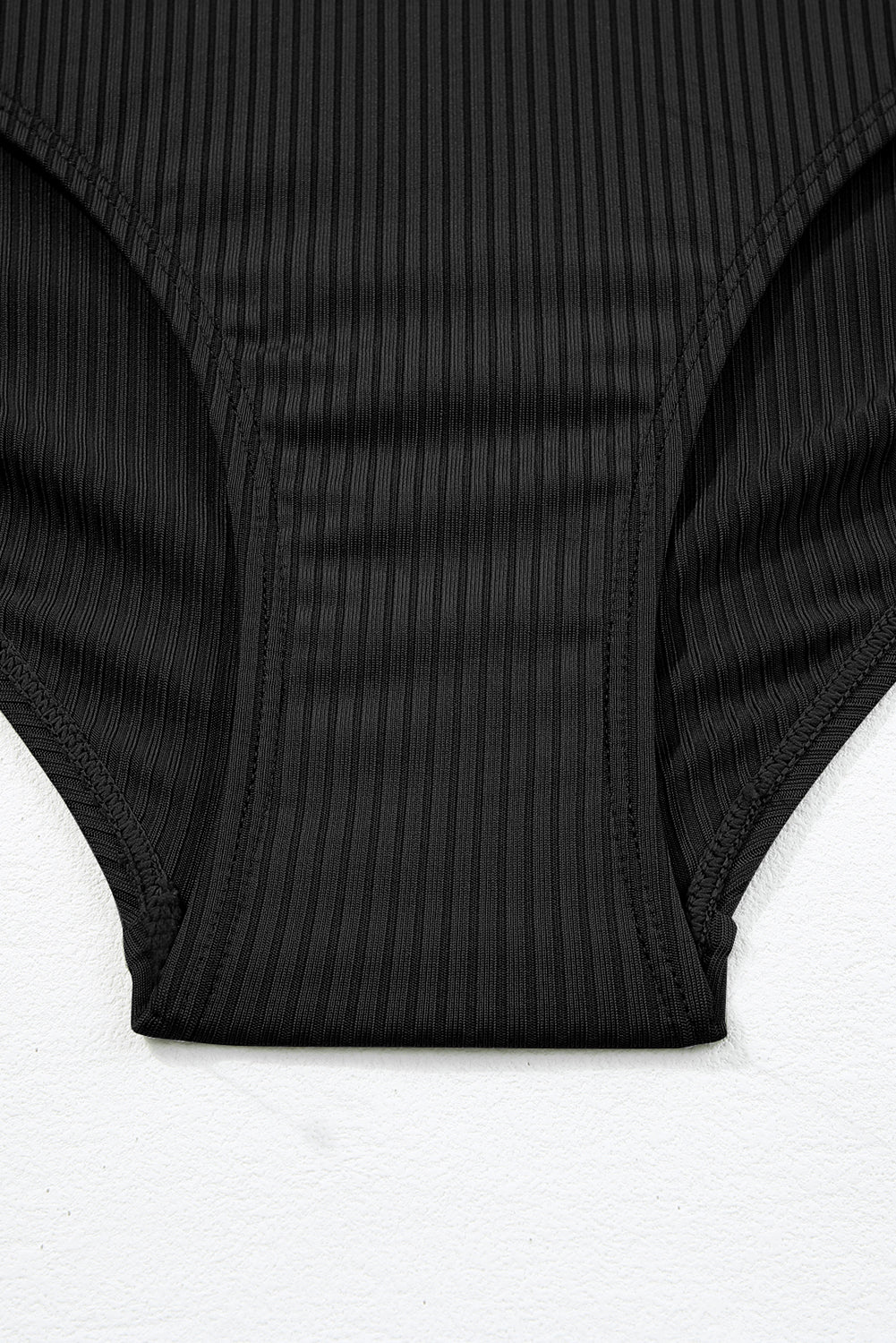Black Textured Ruffle Trim V Neck Sleeveless One Piece Flared Swimdress