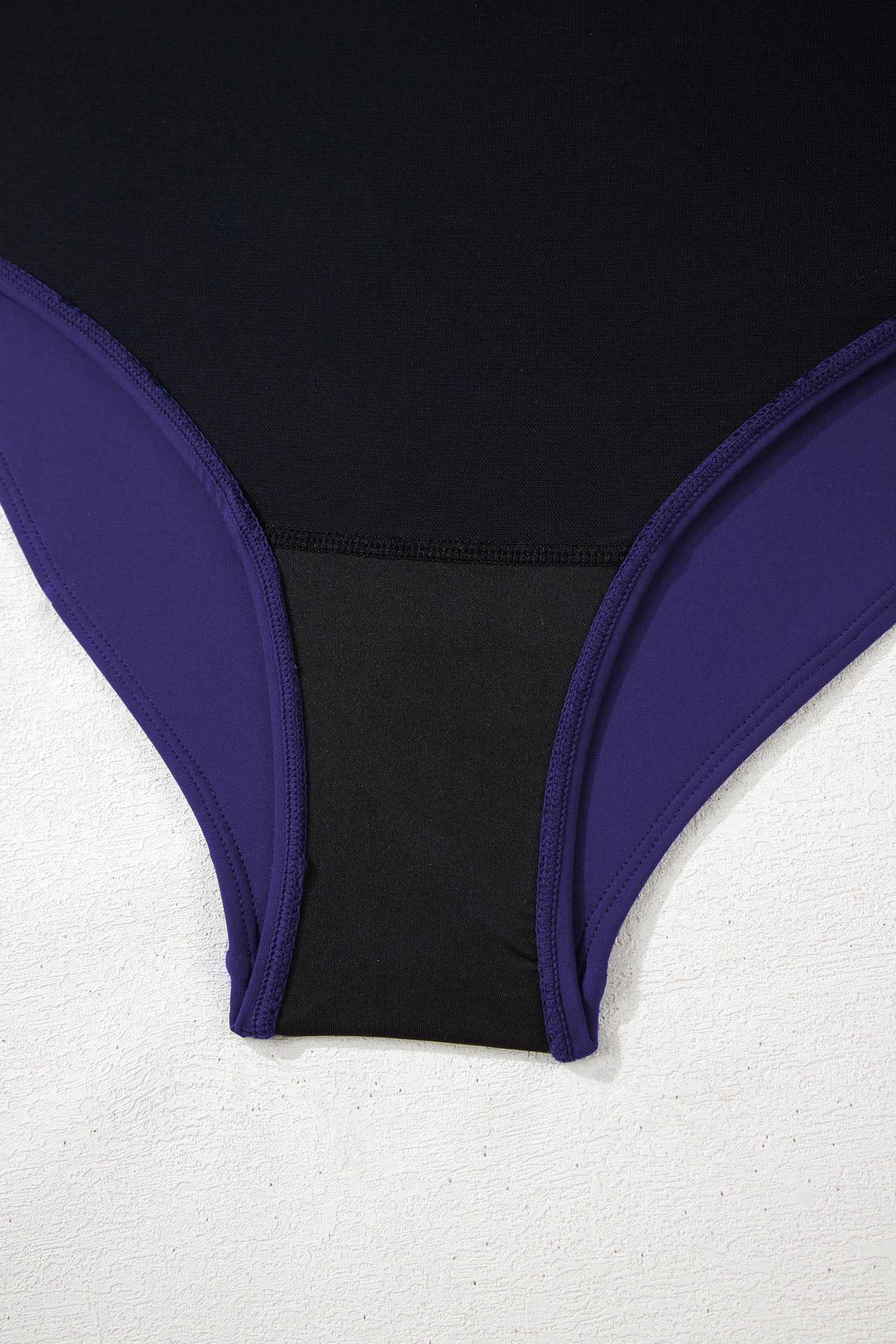 Navy Blue Contrast Trim Lace-up Back One Piece Swimsuit
